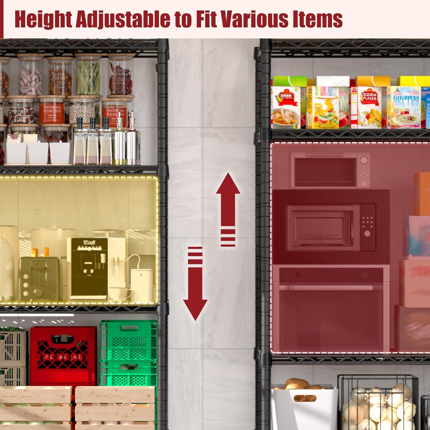 PrimeZone 5 Packs 55.5" W x 24" D x 80" H Heavy Duty Wire Storage Shelves with Wheels, 4 Tier Adjustable NSF Certified Garage Shelving Unit, Rolling Metal Organizer Shelf Rack for Warehouse, Pantry