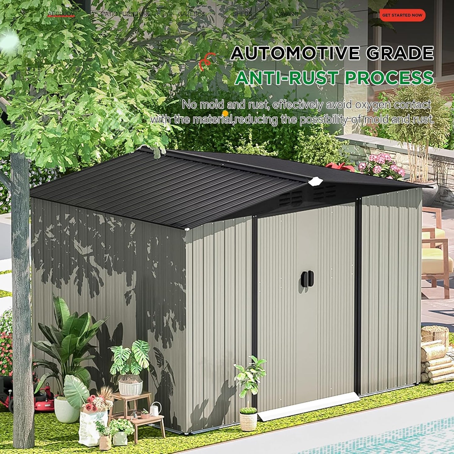 AECOJOY 8 x 6 Ft Shed, Outdoor Storage Tool Shed (Sliding Door), Metal Garden Shed for Yard, Outdoor Storage Clearance in Grey