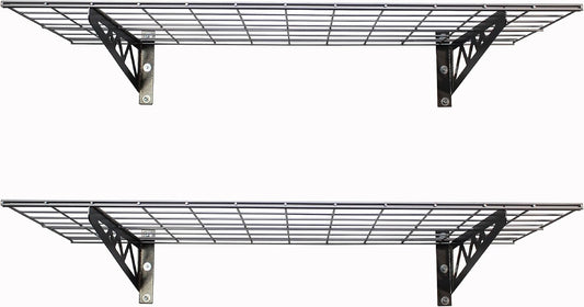 SafeRacks Wall Shelves - 2 Pack of 18 x48 Garage Wall Mounted Shelving, Wire Storage Racks, Utility Shelf, Heavy Duty Shelves with 4 Accessory Hooks, 500lbs Capacity, Color: Hammertone