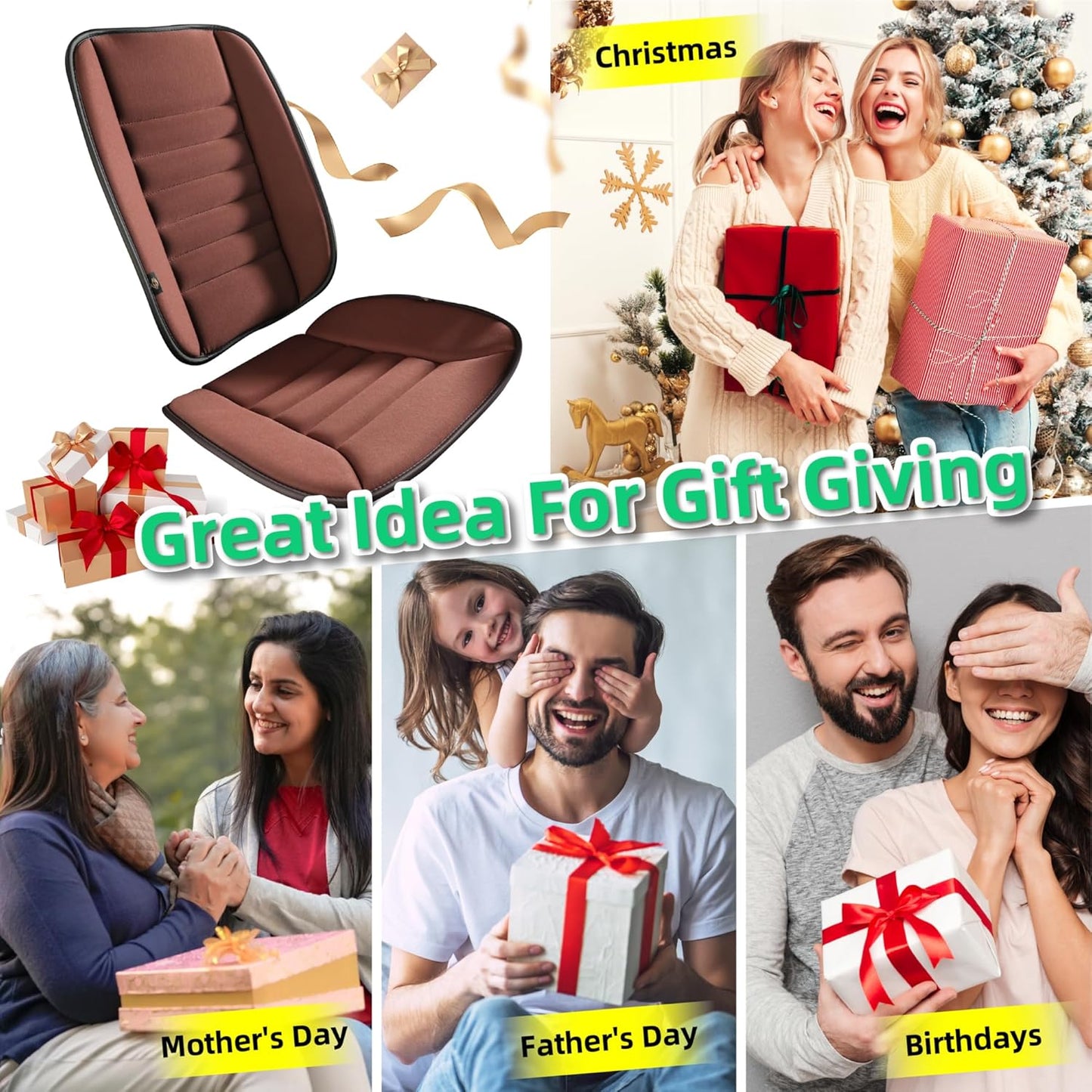 kingphenix Car Seat Cushion with Back Support Pillow: Enhanced Comfort Memory Foam Design for Pain Relief, Ideal for Drivers and Office Use - Ergonomic Lumbar Comfort for Long Sitting - Brown