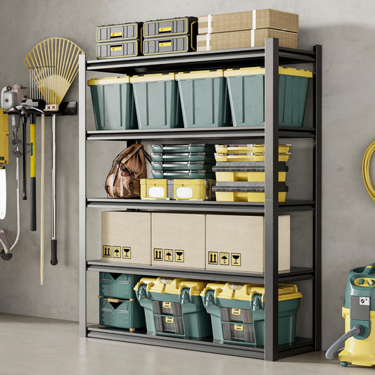 JHYKHG 72" H Storage Shelves,5-Tier Heavy Duty Garage Shelving,Adjustable Shelving Unit,Metal Shelf,Boltless Assembly Rack for Warehouse,Shed,3,000 lb Load,20 x 48 x 72 Inches,Black