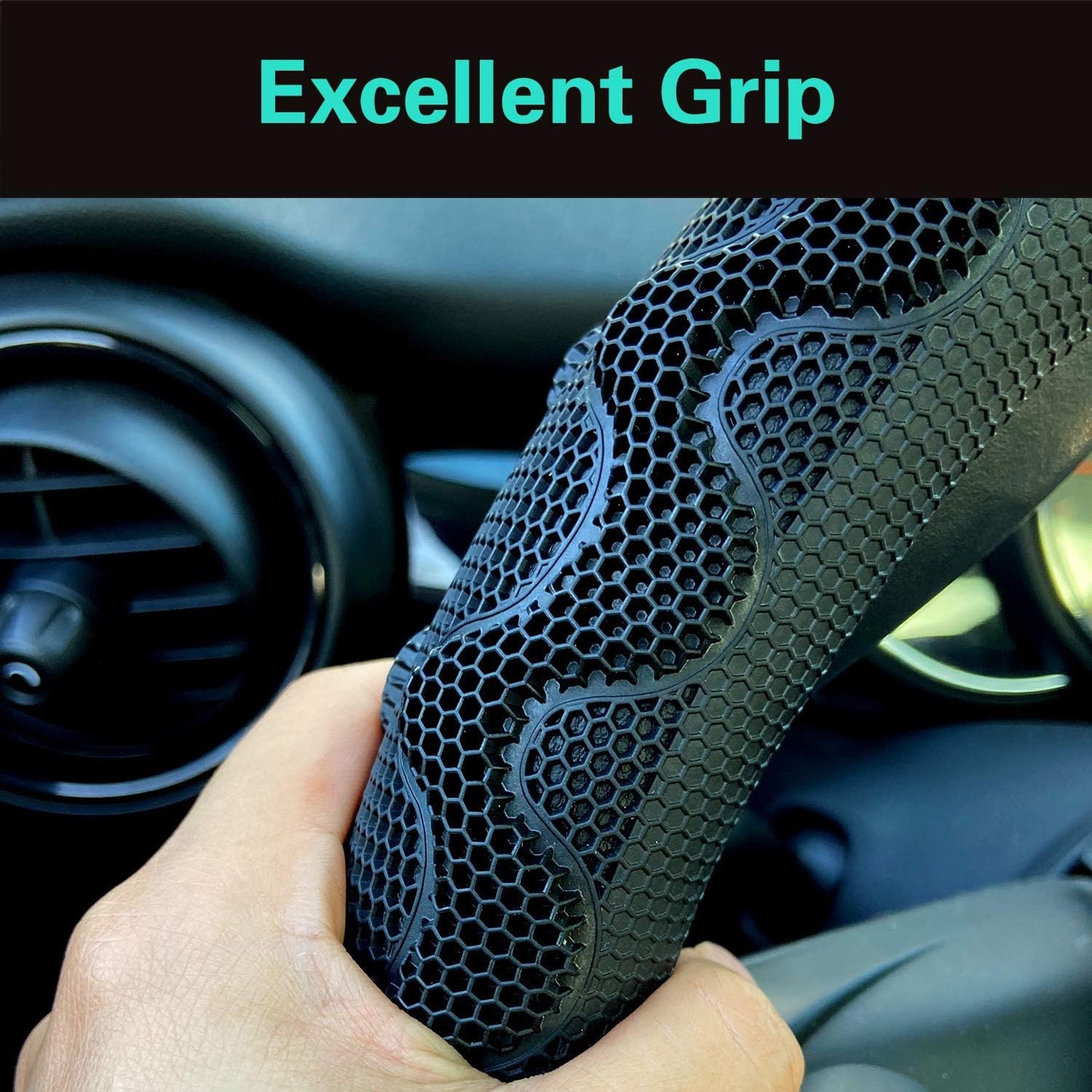 PINCTROT D Shaped 14.5-15 Inch Steering Wheel Cover Great Grip with 3D Honeycomb Anti-Slip Design, Flat Bottom 14.5-15 Inch (All Black)