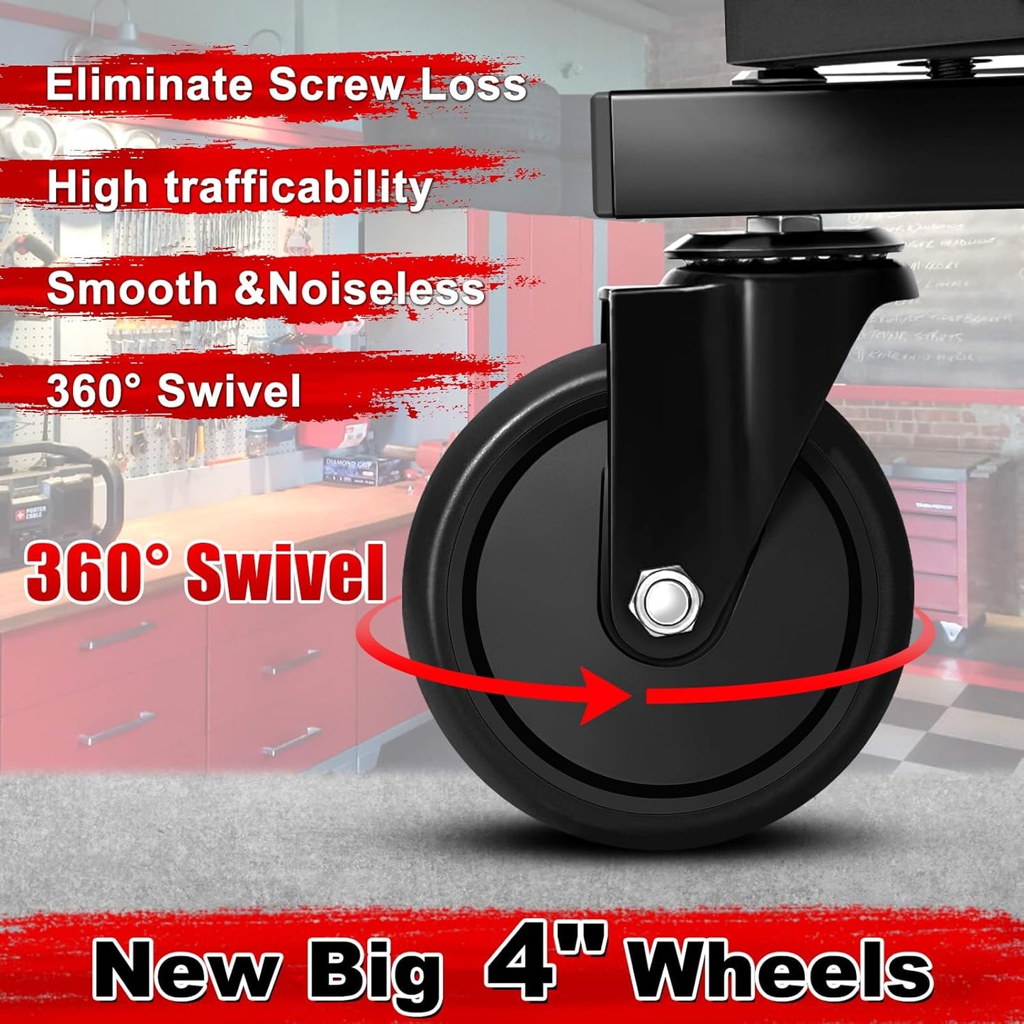 Rolling Stool with Wheels, Adjustable Height Pneumatic Garage Work Mechanic Stool Seat with Backrest, 400 LBS Capacity 360° Swivel Mechanic Crepper Chair with Tool Tray Storage, Red