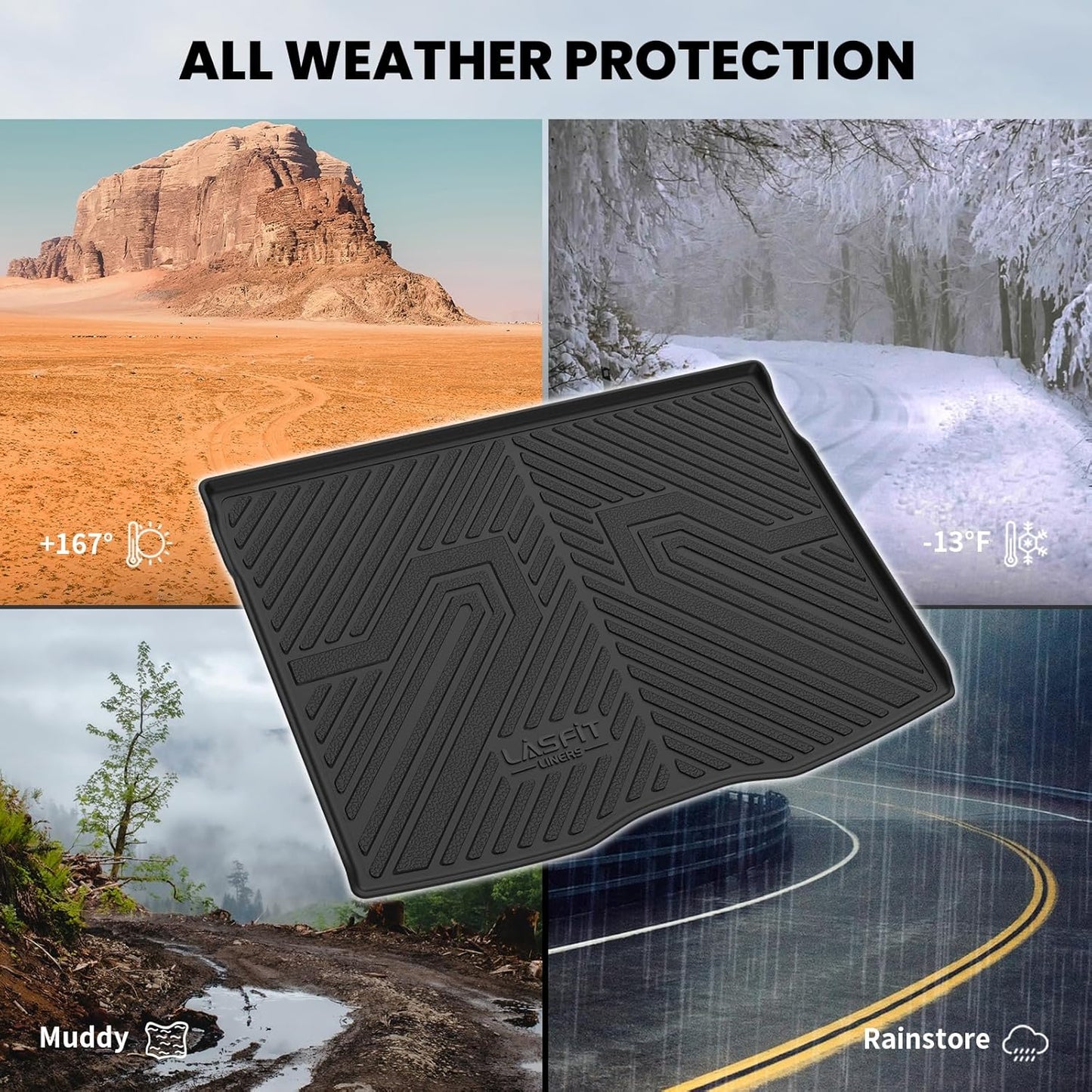 LASFIT Cargo Mat for Jeep Renegade 2015-2023 Upper Position, All Weather TPE Custom Fit Trunk Mat Cargo Liner Trunk Liner, Black