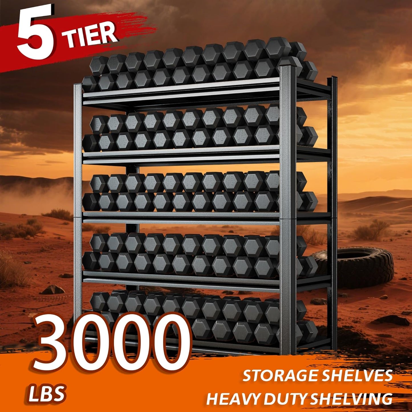 Heavy Duty 5-Tier Shelving Unit 3000LBS Capacity - Adjustable Steel Garage Shelves for Warehouse, Basement Storage(77''H x 35.4''W x 11.8''D)