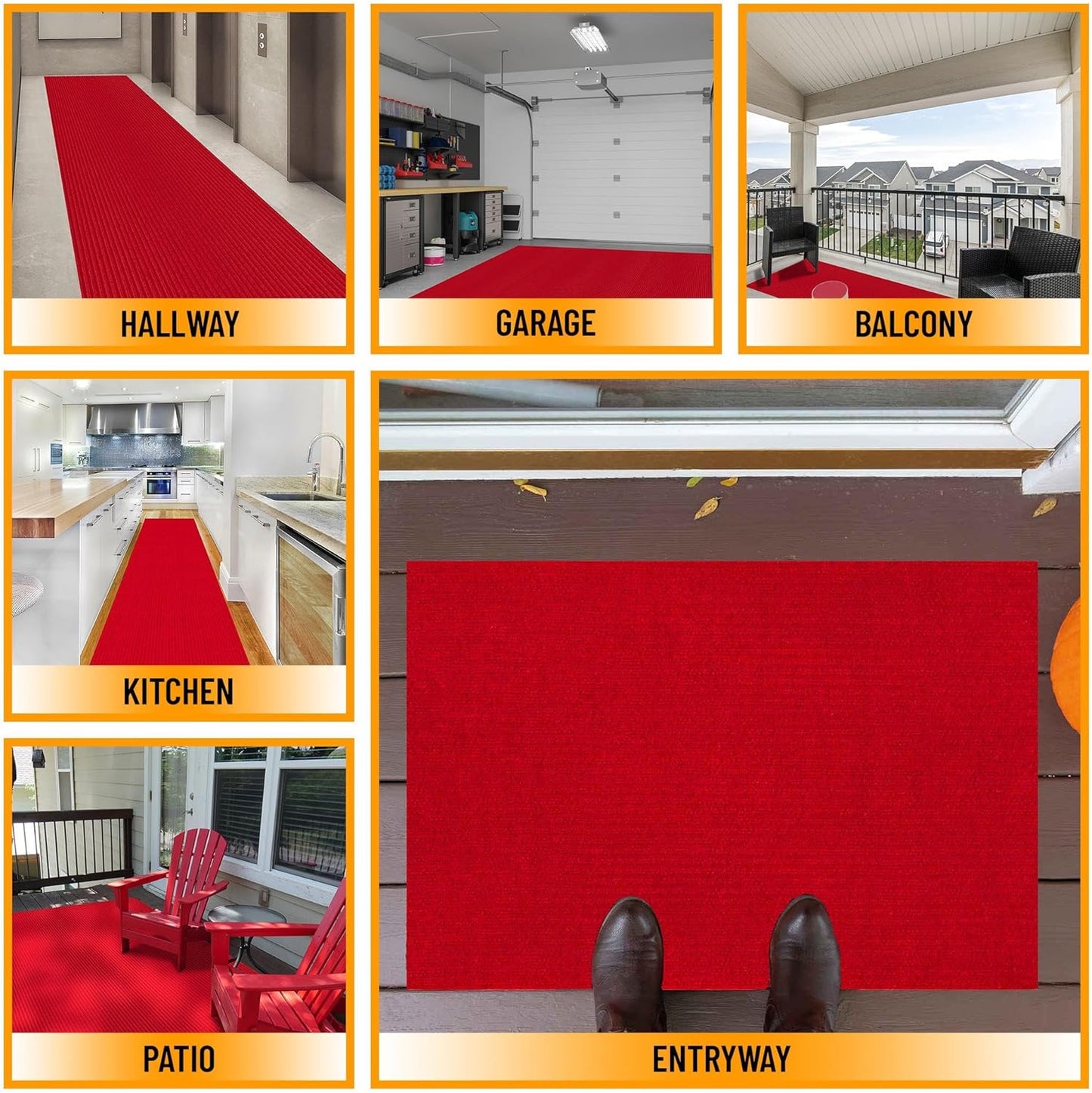 Ottomanson 2' x 18' Hallway Runner with Scraper Pile - Extra Durable Non-Slip Rug Mat for Indoor & Outdoor Use - Ideal for Kitchen, Entryway, Patio & Garage - High-Traffic Carpet, Red
