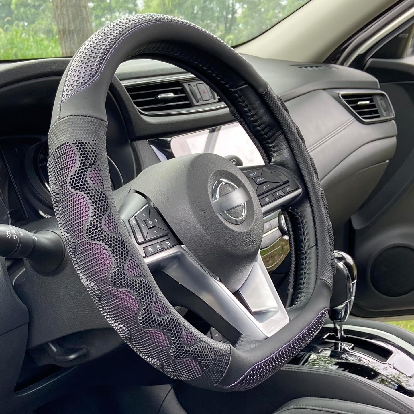 PINCTROT D Shaped 14.5-15 Inch Steering Wheel Cover Great Grip with 3D Honeycomb Anti-Slip Design, Flat Bottom 14.5-15 Inch (Purple)