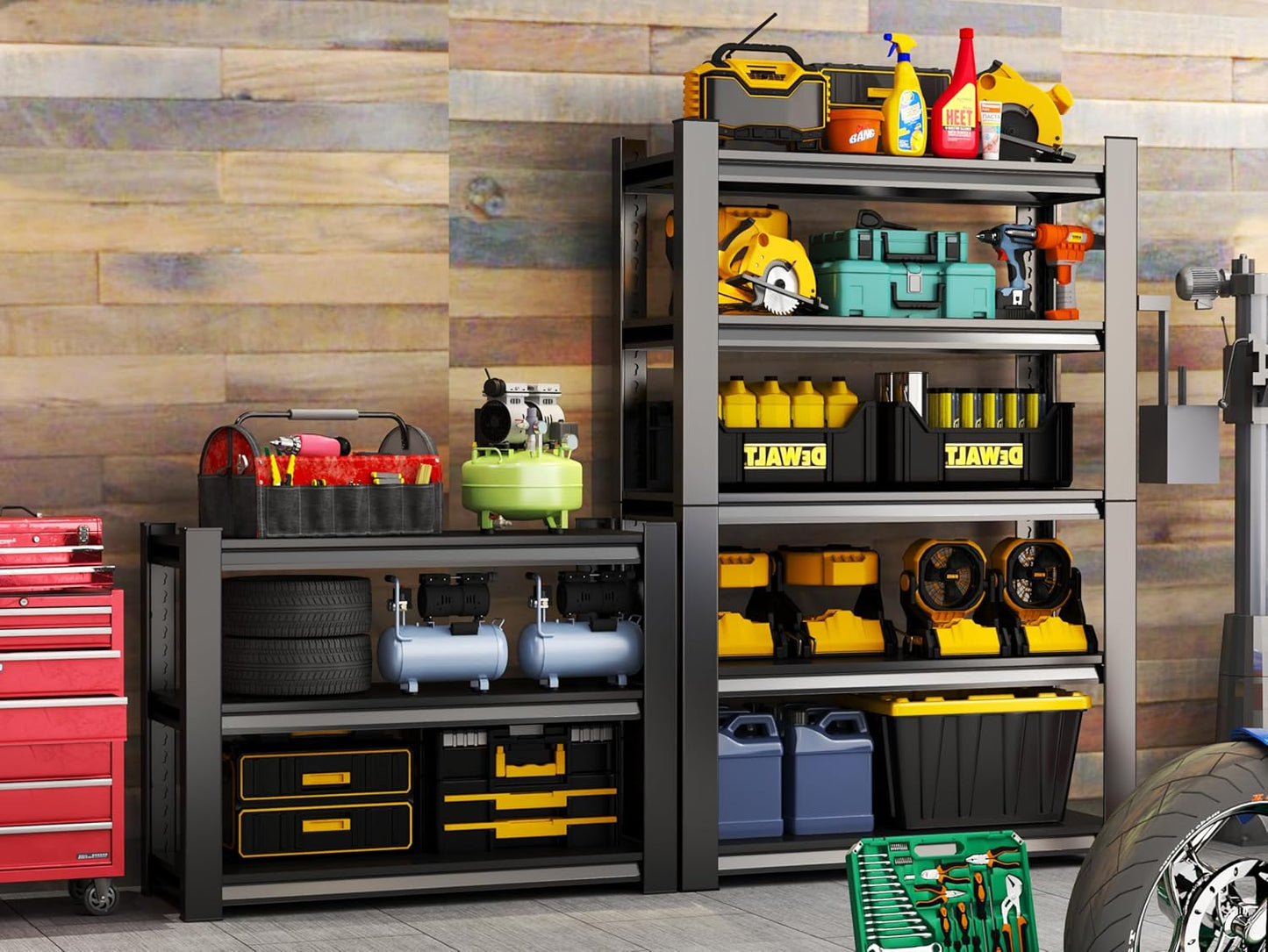 Metal Garage Shelving Unit, Heavy Duty Adjustable Storage Rack, Steel Shelving,2000 lbs Capacity, Industrial Shelves for Heavy Tools and Equipment (3-Tier 32" H x 28" W x 14" D)