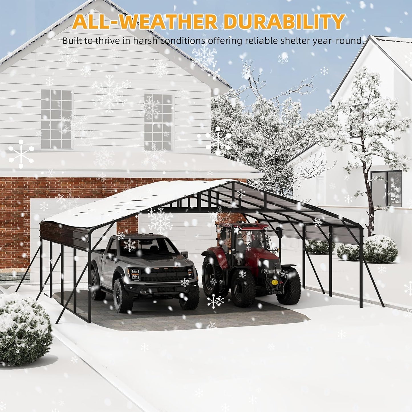 20 x 20 FT Metal Carport with Galvanized Steel Roof, Heavy Duty Metal Roof Carport with Enhanced Base, Tall MetalCarport Kits Garage for Tractors, Trucks, Boats, Cars