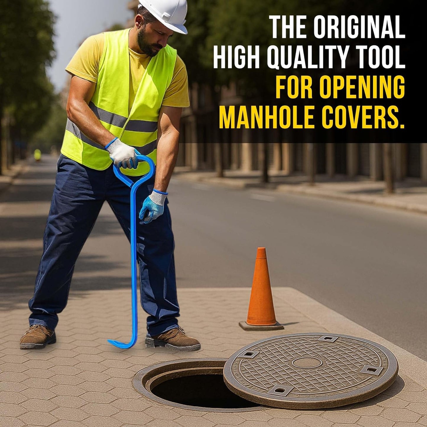 T&T Tools 36-Inch Manhole Hook Tool - Heavy Duty Single Hook for Lifting Manhole Covers, Storm Drains, Septic Tank Risers - Rigid Hex Alloy Steel Tool for Lifting, Pulling, and Removing Covers-1 Pack