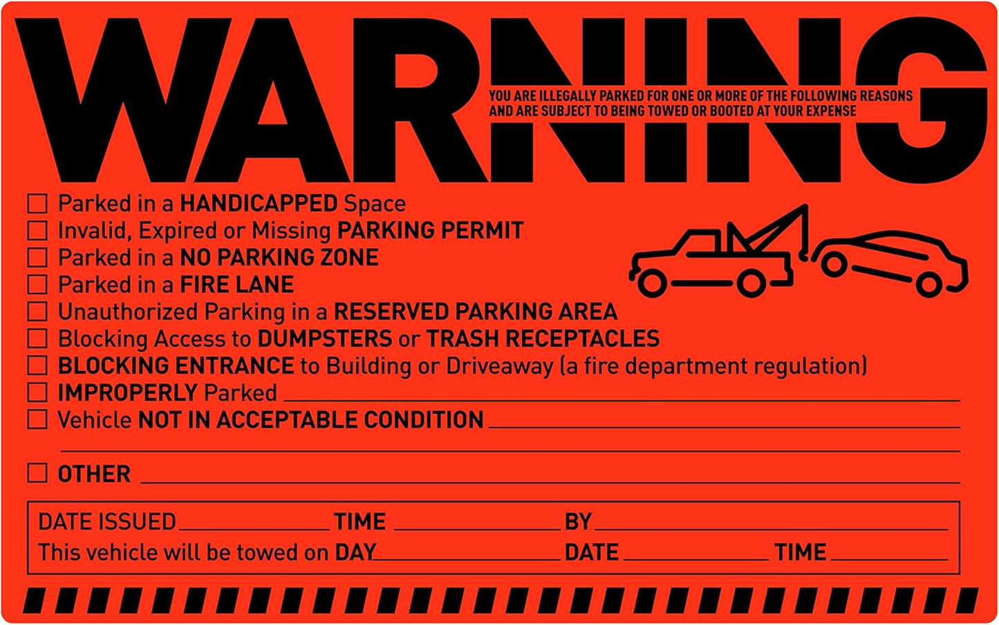 Easykart Labels 50 Parking Violation Notice Tow Stickers for Car Vehicle Private Warning - Adhesive Car Window Fluorescent Labels