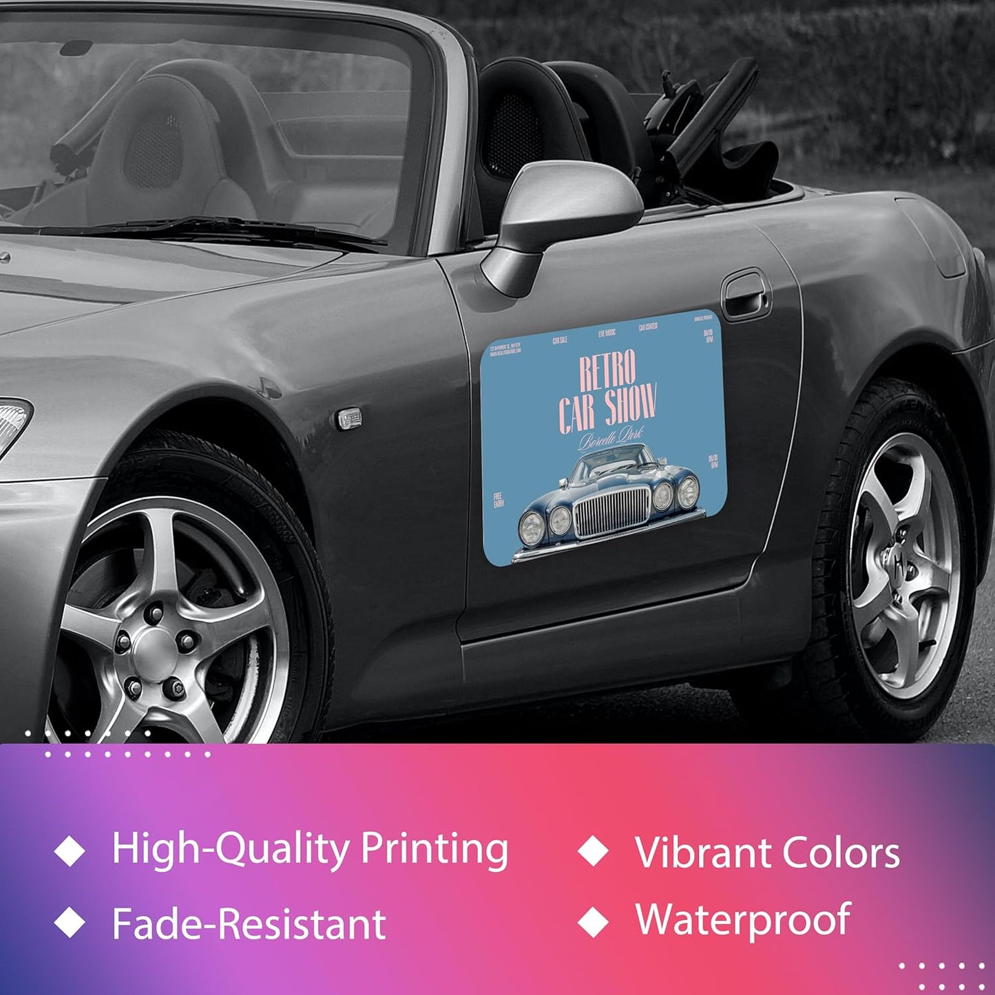 Custom Car Magnet for Business 2-Pack Vivid Printing Reflective Fade-Resistant Material Car Advertising Sign Personalized Magnetic Sheets for Vehicles Multi Size 18x24in