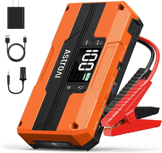 AstroAI T8 Car Jump Starter, 2500A 8-in-1 Jump Box for Car Battery, Up to 8.0L Gas & 5.0L Diesel Engine, 15200mAh QC 3.0 Power Bank, Informative LED Screen with Cigarette Adapter, Jumper Cable