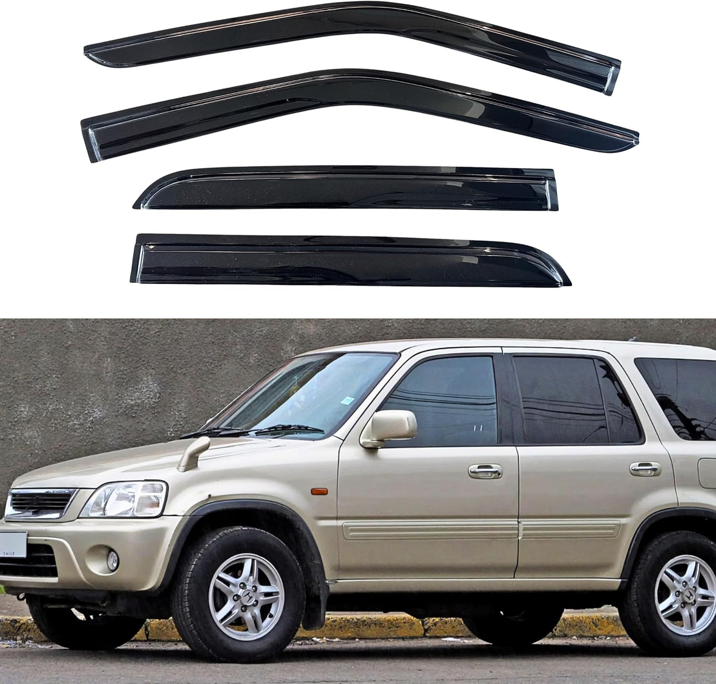 KPY Window Visor Compatible with Honda CR-V 1997-2001 (CRV), 4PC Rain Guard Side Window Vent Deflectors Tape-On Mugen Style, 1997 1998 1999 2000 2001