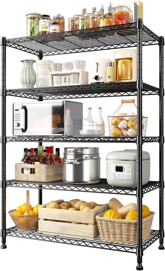 REIBII 5-Tier Wire Shelving Rack Storage Shelves Metal Shelves,1020 LBS Adjustable Heavy Duty Metal Shelving Units and Storage for Garage Pantry Bathroom 29" W X 14" D X 63" H