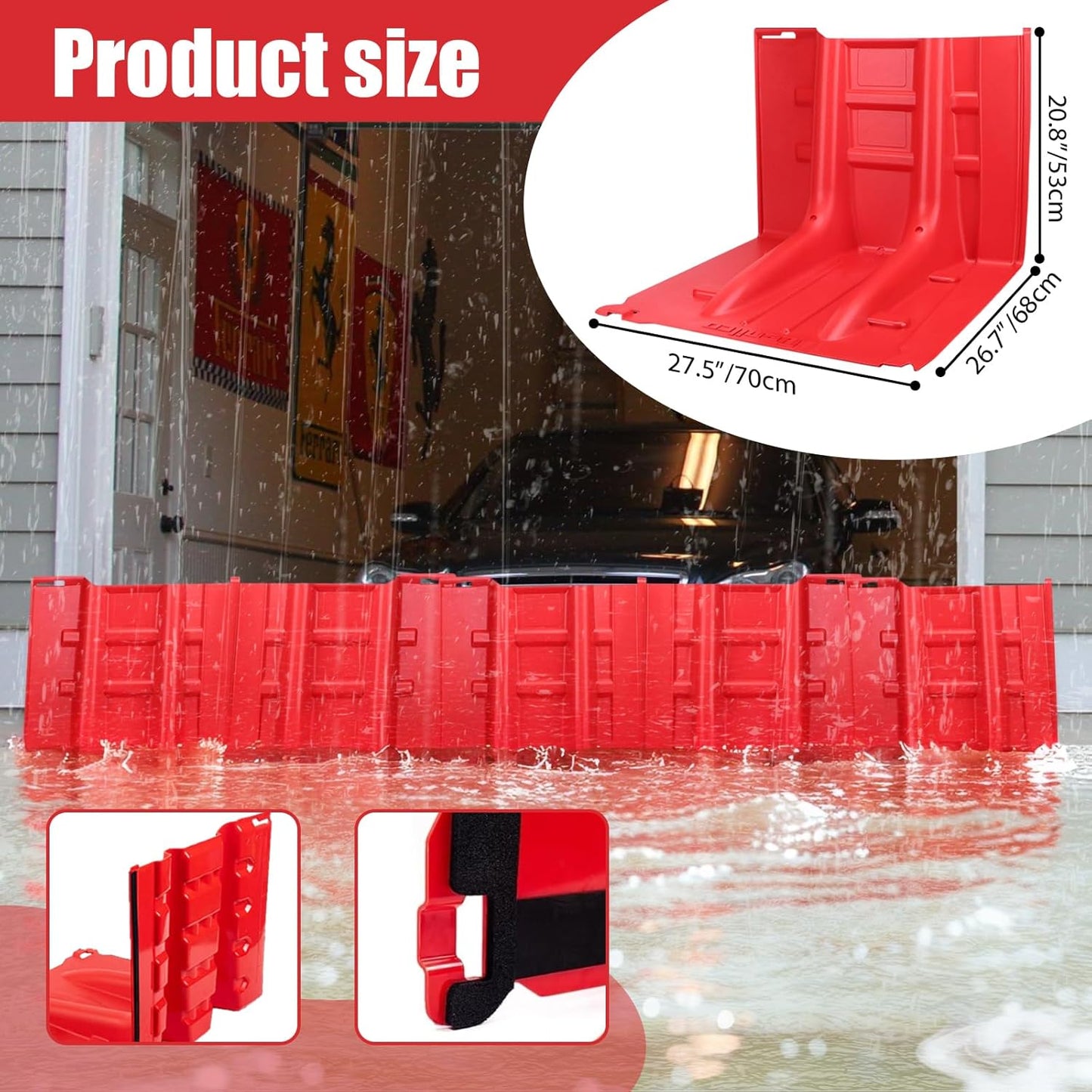 Flood Prevention Barrier, ABS L-Type Baffle Water Barrier Reusable, Door Flood Barriers for Home, Removable Combined for Garage Doors, Warehouses, Basements and School (12pcs)