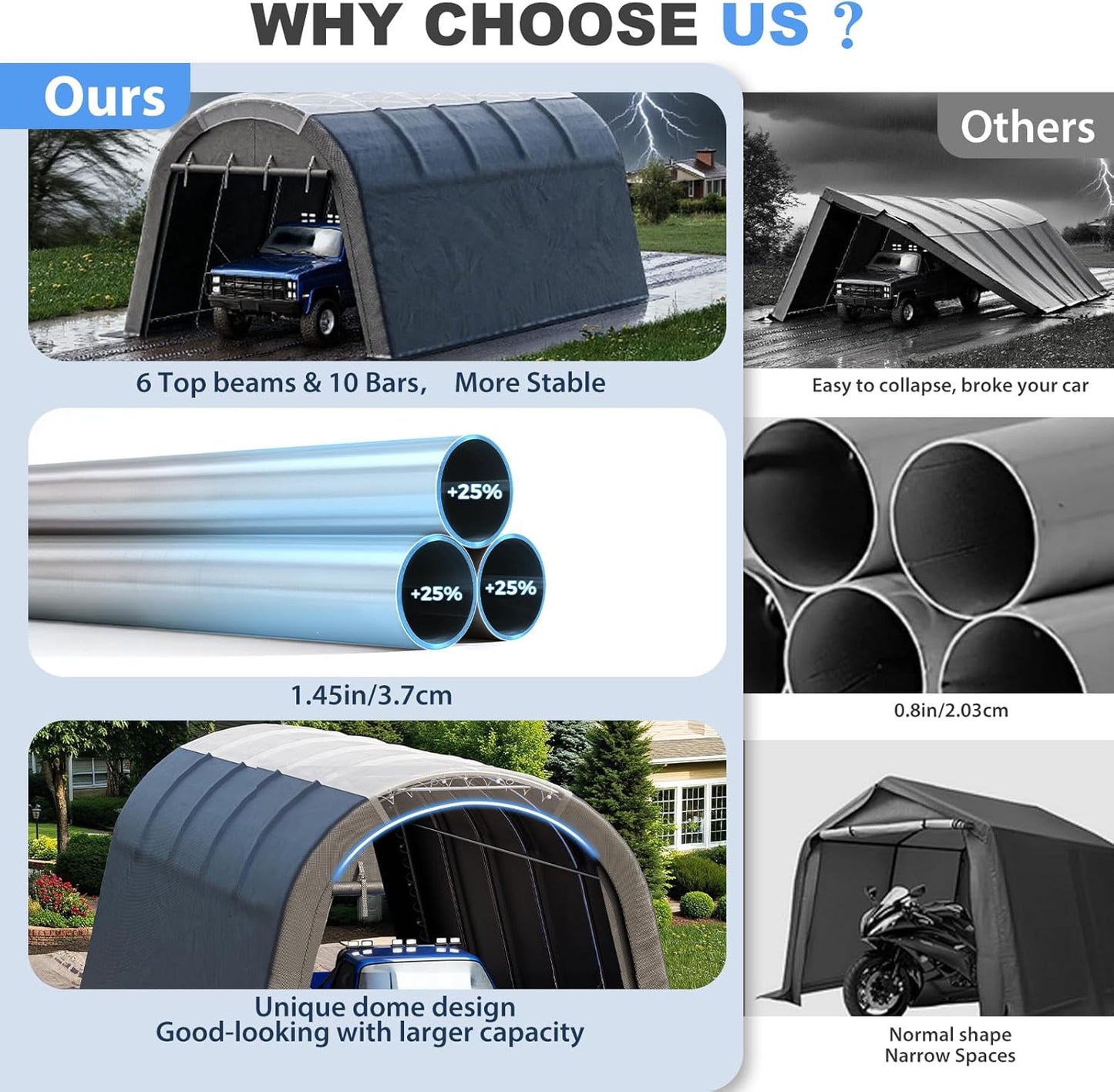 Carport 12x20 ft Heavy Duty w/Translucent Roof, All-Season Waterproof UV Protected Outdoor Car Ports w/Reinforced Metal Frame Ventilated Doors,Portable Garage Car Shelter for Boat Truck Yacht