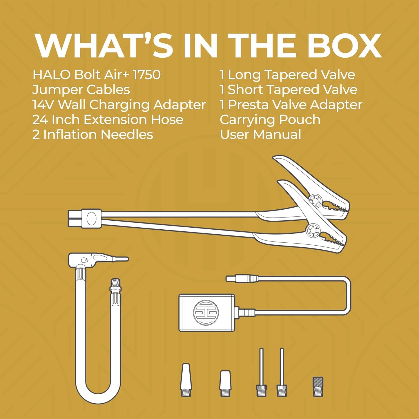 HALO Bolt Air+ 1750 Portable Car Battery Jump Starter | 130 PSI Air Compressor, 59.9Wh USB Power Bank, Large Display, Emergency Floodlight & Charger, Jumps Cars SUVs & Trucks, Inflates Tires — Black