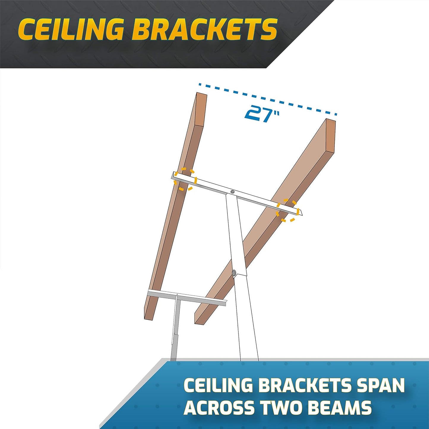 MonsterRax Overhead Garage Storage Rack - Heavy Duty 400 lb Capacity Adjustable Shelving, Easy Ceiling Mount, White (12"-45")