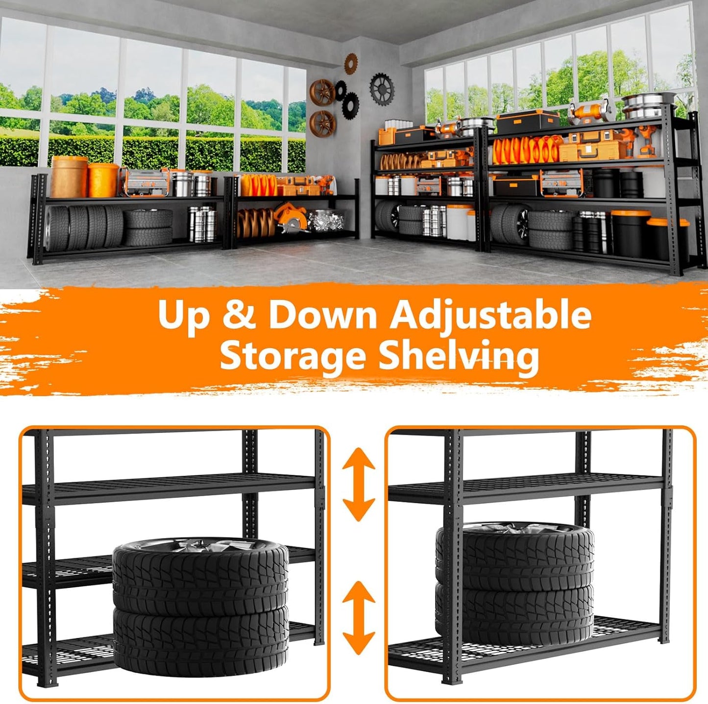Storage Shelves Heavy Duty 3 PCS, 48"L x 18"W x 60"H Garage Wire Shelving Unit Loads 2640LBS, 4-tier Adjustable Metal Industrial Utility Shelf Rack for Kitchen, Laundry, Pantry, Warehouse, Basement