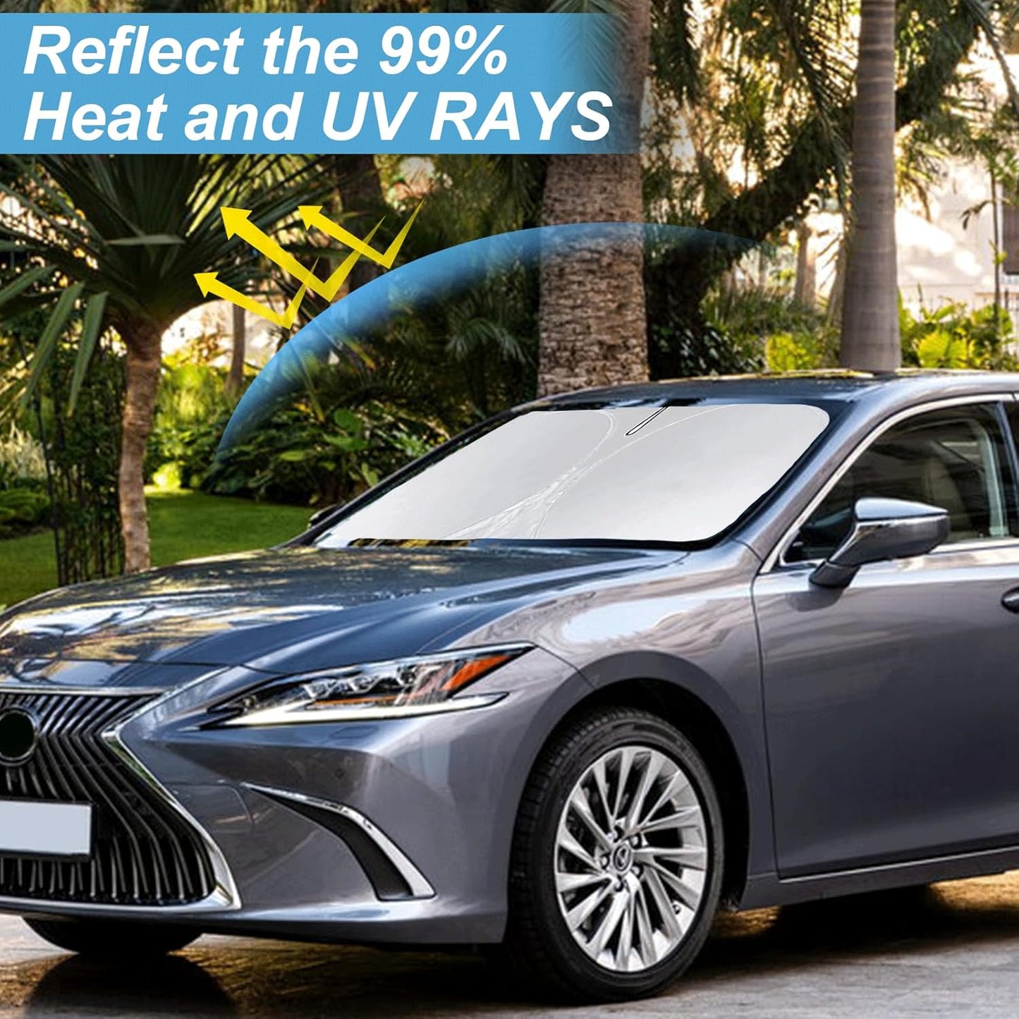 Sunshade for Lexus ES 2019-2024 2025 ES250 ES300h ES350 Sedan Sun Shade Windshield Cover Front Window Shield 210T Reflective Sun Visor Protector Blocks 99% UV Rays Car Accessories