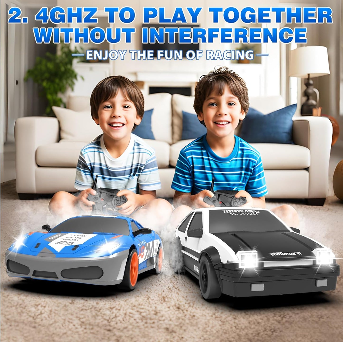 RC Drift Car 1/24 2.4GHz Remote Control Cars, 4WD High Speed Drift RC Cars with Cool LED Lights, Extra Drifting Tires Racing Toys Car with Two Batteries for Kids Boys Girls Adults (White)