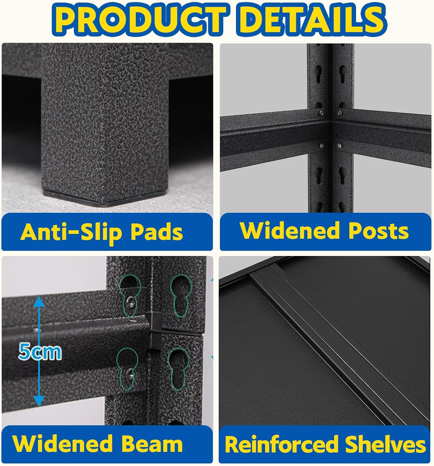 72''H Garage Shelving Heavy Duty, 2800LBS Storage Shelves, 5-Tier Adjustable Metal Shelve Storage Shelf Rack, Industrial Shelving Unit for Garage, Warehouse, Basement (59" W x 19.7" D x 72" H)