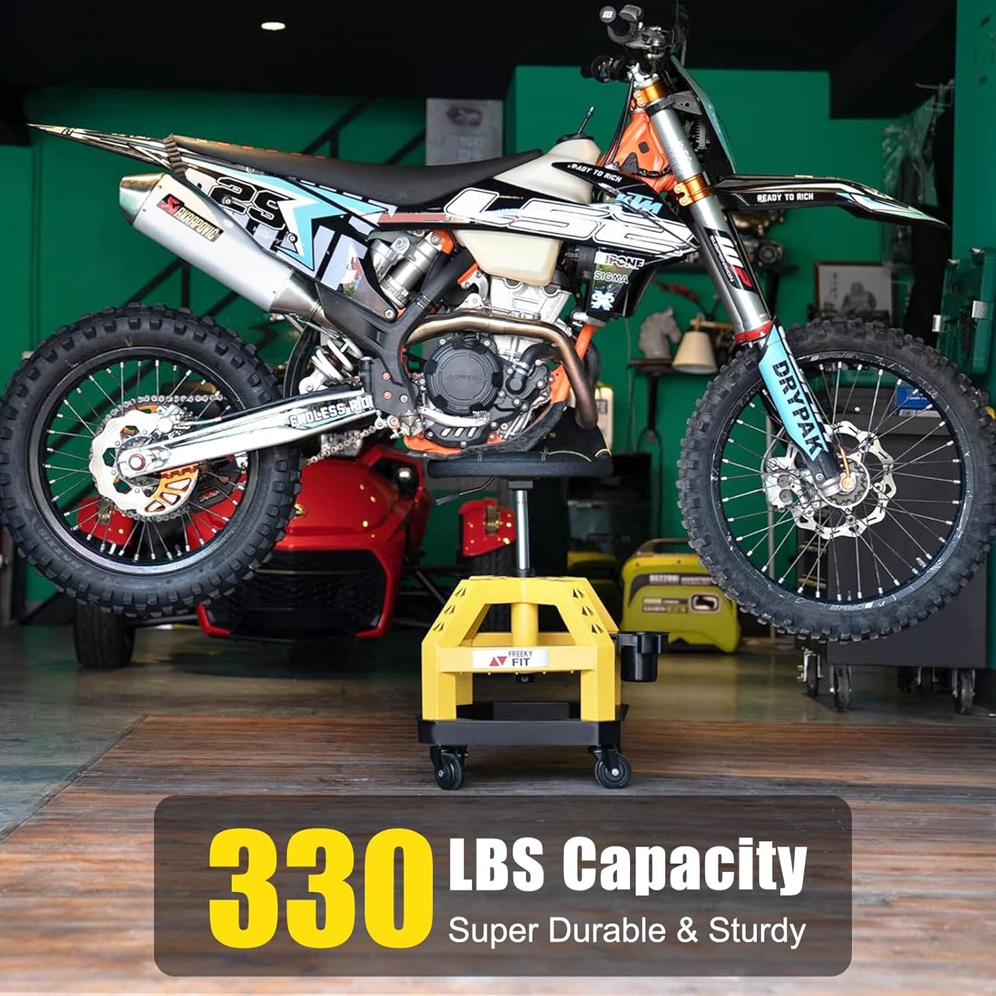 Rolling Shop Stool for Garage with Casters, DO02-Adjustable Height 360° Swivel Shop Seat with Tool Tray Storage, 330 LBS Capacity Padded Mechanic Stool, Yellow