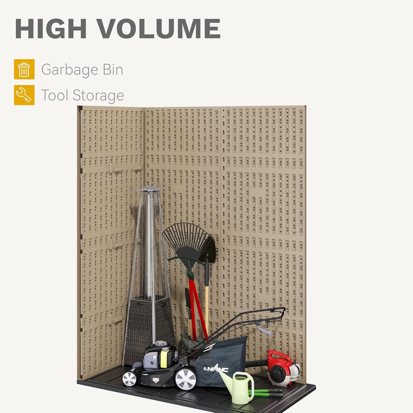 DWVO 59 Cu. Ft. Vertical Storage Shed, Weatherproof Outdoor Tall Cabinet with Double-Wall Panels and Floor, Lockable Resin Shed for Garden, Garage, Patio,Brown (Shelves Not Included)