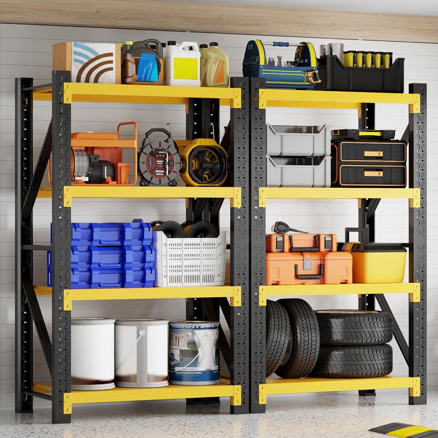 3000LBS Garage Shelving 32" W Garage Shelving Heavy Duty 4-Tier Metal Storage Shelves Adjustable Shelf Unit Storage Rack for Basement Supermarket Warehouse 32" W x 20" D x 78" H Yellow