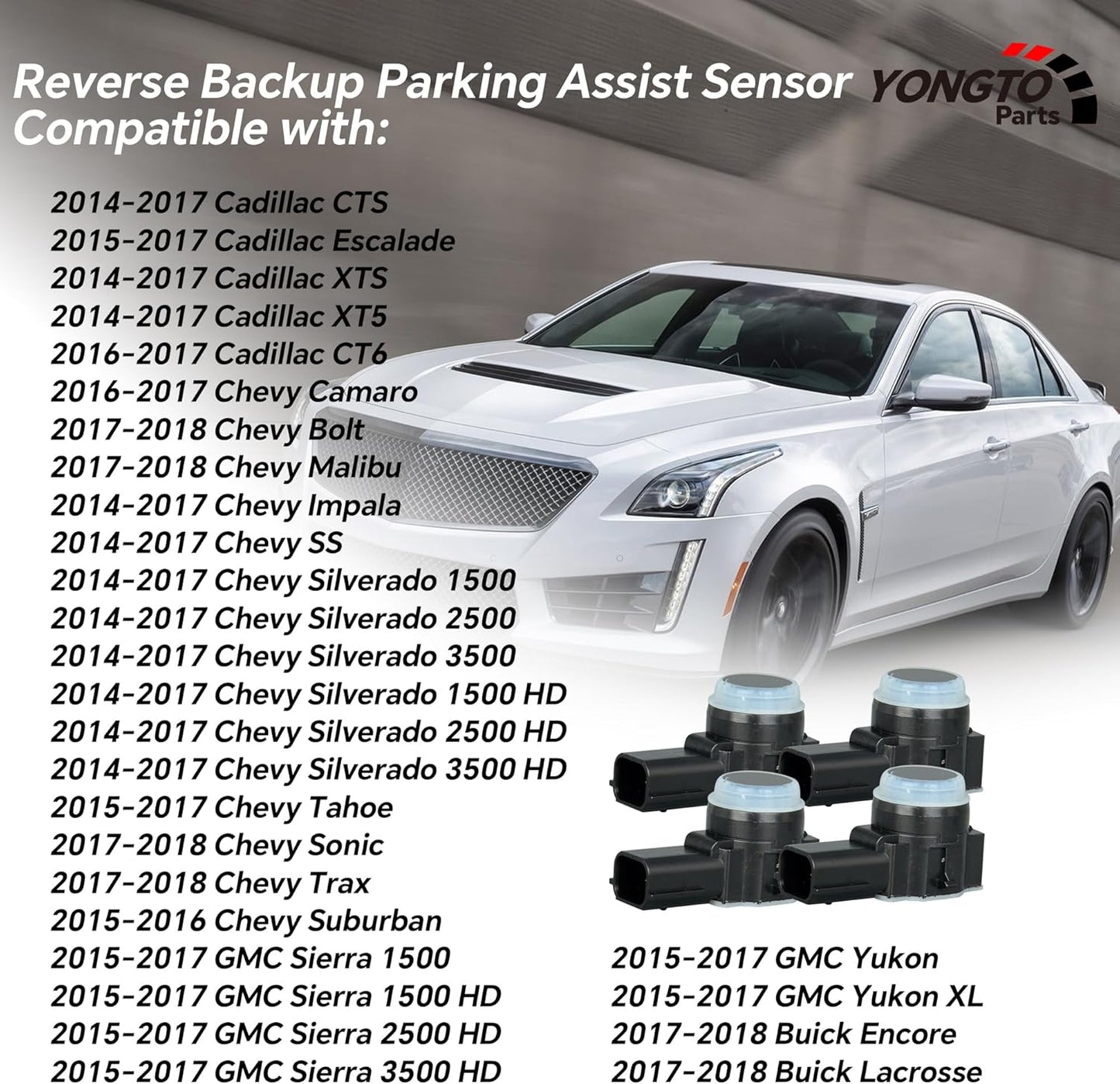 23428268 4Pcs Reverse Backup Parking Assist Sensor Compatible with Chevy Silverado 1500 2500 3500 HD Tahoe Malibu, Cadillac Escalade XT5 CT6, GMC Sierra Yukon XL, Buick Replace OE 52050134