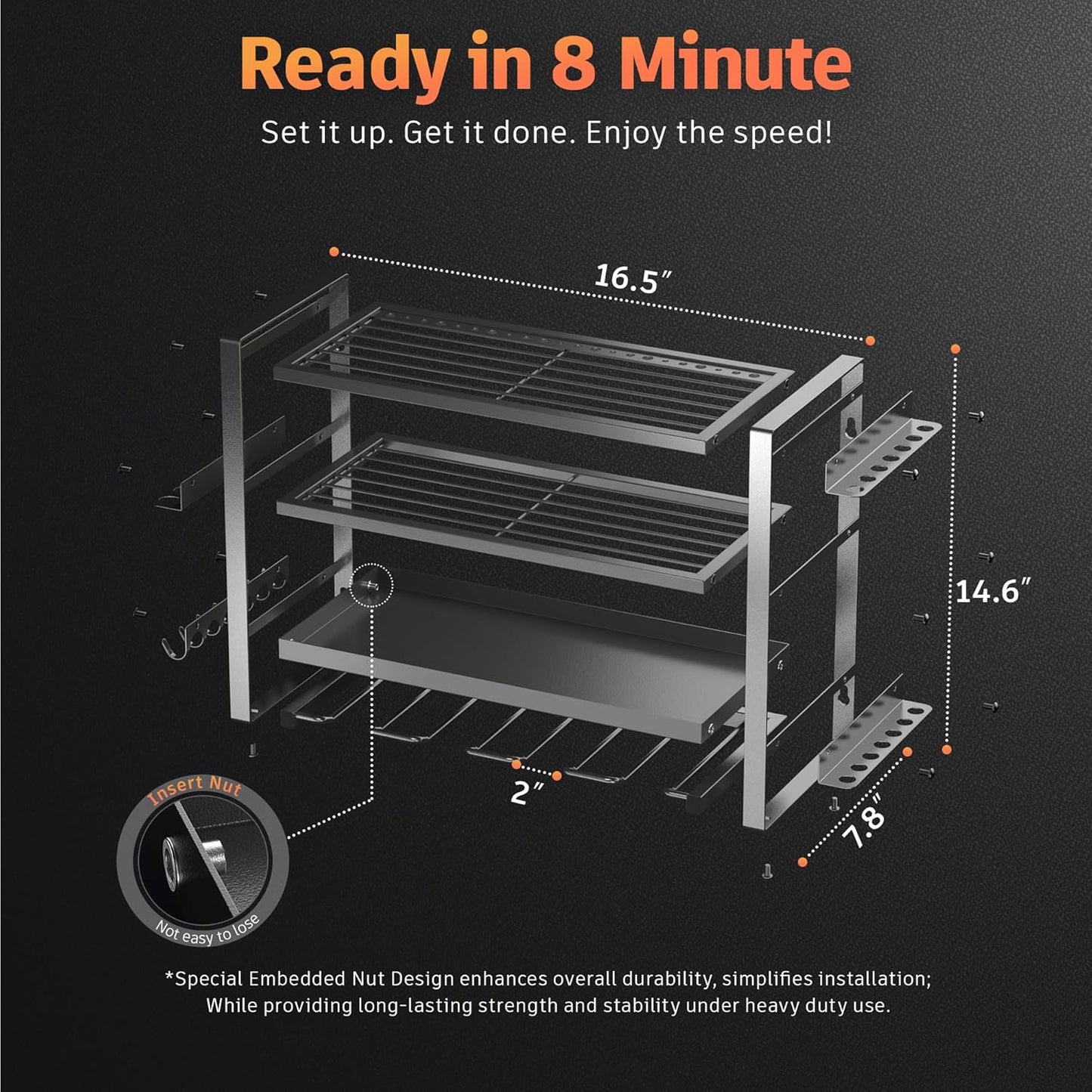 Power Tool Organizer Wall Mount, 4 Layer Drill Holder Wall Mount, Heavy Duty Metal Tool Shelf, Garage Tool Organizers and Storage Rack,Utility Storage Rack for Cordless Drill Charging Station-Black