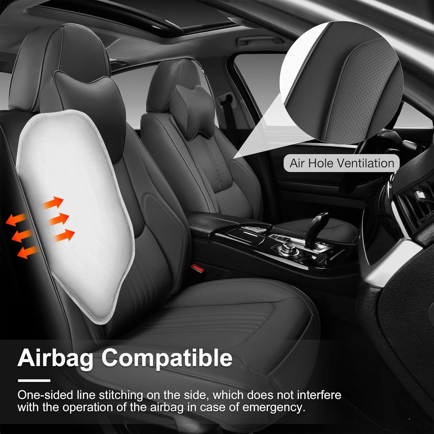 Car Seat Covers Full Set, Front and Rear Seat Covers for Cars, Waterproof Leather Auto Seat Protectors with Head Pillow, Car Seat Cushions Fit for Most Sedans SUV Pick-up Truck, Gray