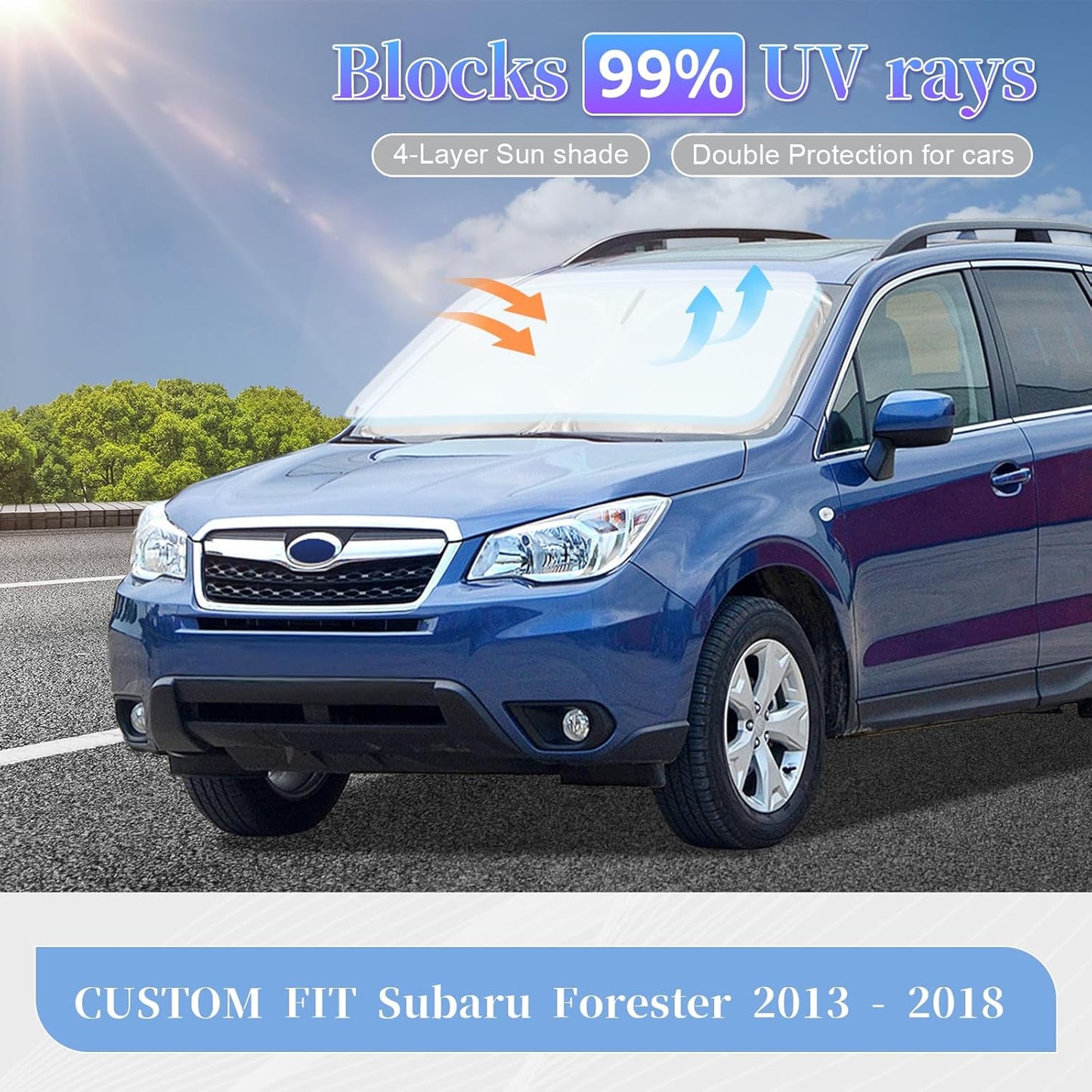 for Subaru Forester 2013-2018 Sun Shade Sunshade Windshield Cover, 240T Fabric 4-Layer Front Window Shade Custom Fit Forester Crossover, Base, Premium, Sport, Limited Sun Visor