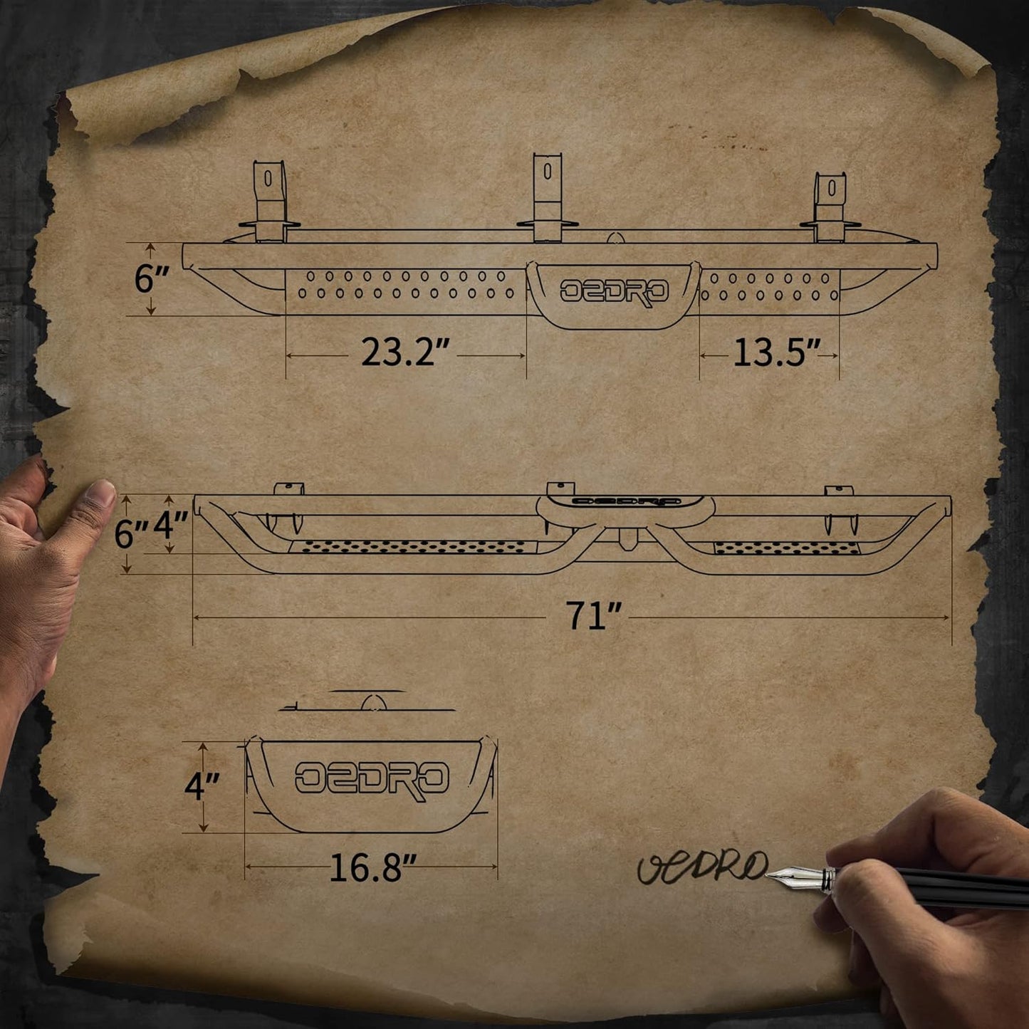 OEDRO Running Boards with Two Stairs Design All-Steel Build, Bolt-on Side Steps Compatible with 2018-2025 Jeep Wrangler JL 4 Door, Black Powder Coated Nerf Bar