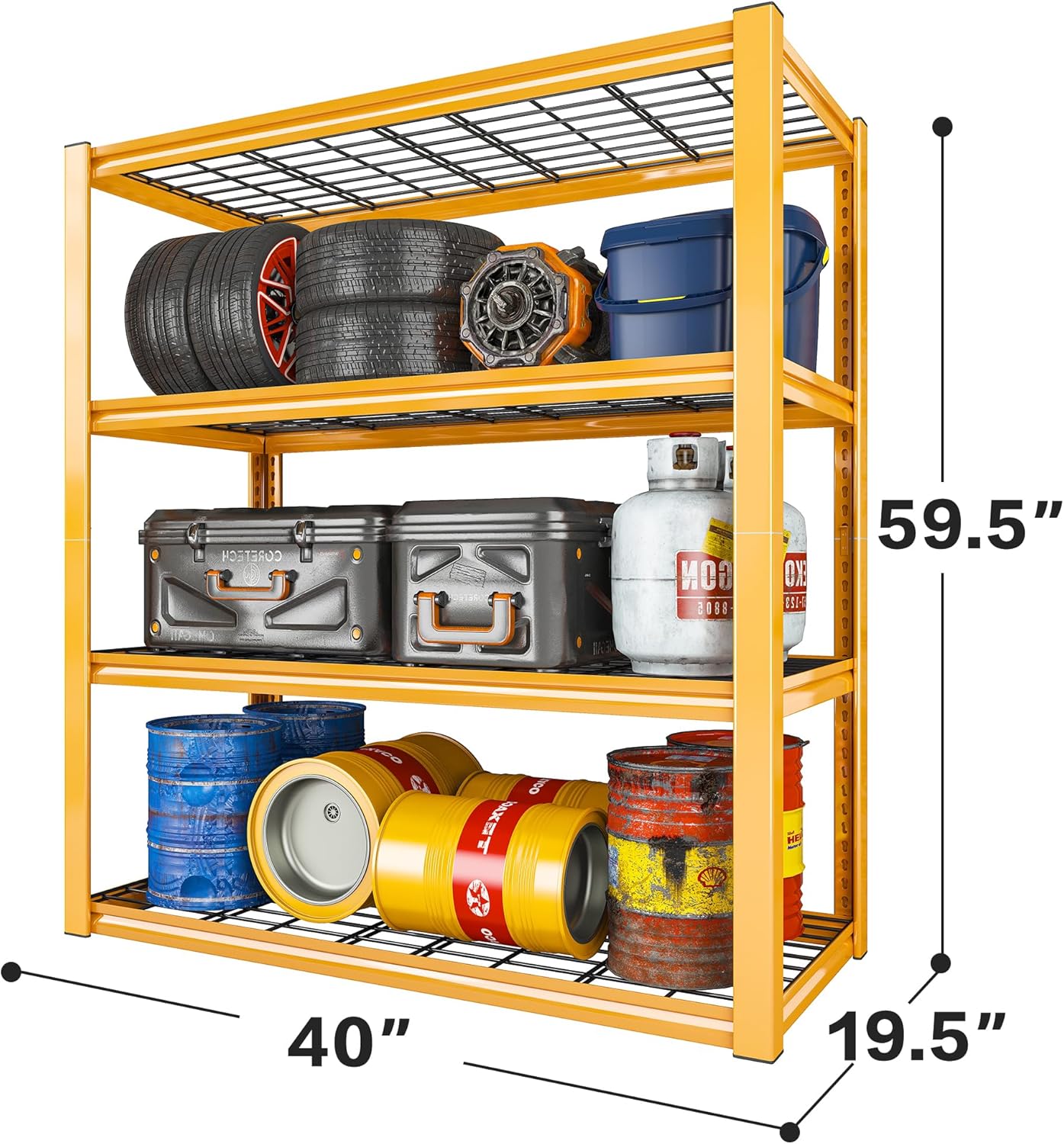 REIBII 40" W Garage Shelving 2240 LBS Storage Shelves Heavy Duty Metal Shelving 4 Tier Metal Shelves for Storage Adjustable Garage Shelf for Pantry Basement Warehouse 40" W × 19.5" D × 59.5" H