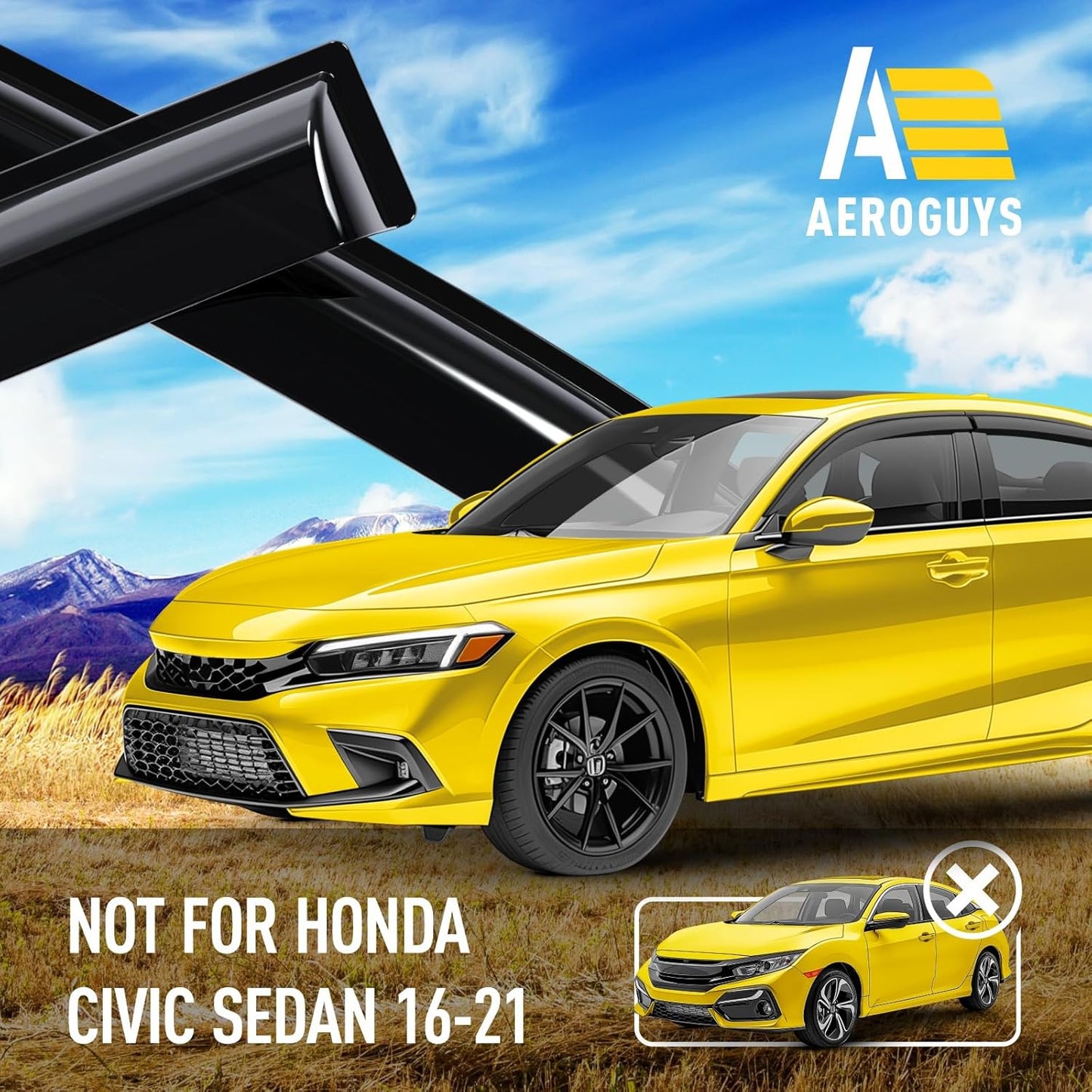 Extra Durable Window Deflectors Tape-On Window Visors Rain Guards Fit for Honda Civic 2022-2025 Sedan, Sun Visors, Wind Vent for Shades, Exterior Car Accessories - 4pcs. AG0959