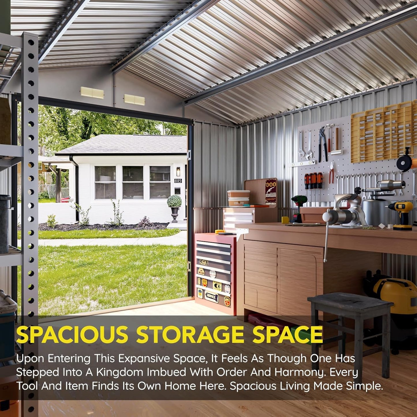 10x10 FT Outdoor Metal Storage Shed with Floor Frame, Double Swing Doors, 2 Clear Windows,Tool Shed for Garden, Patio, Backyard Brown