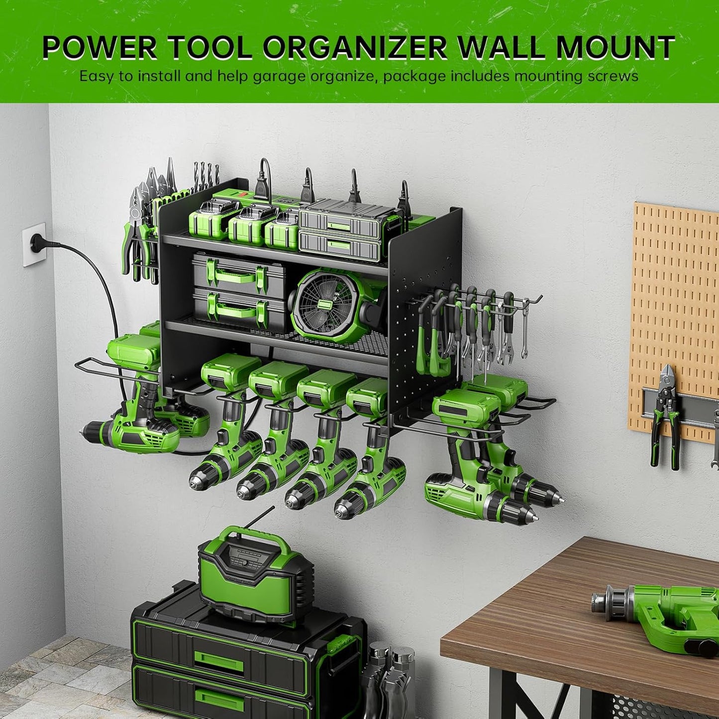 Power Tool Organizer, 3 Layer 8 Drill Holder Wall Mount, Tool Shelf and Storage Rack for Garage Organization, Gifts for Him Men Dad Husband Anniversary Fathers Day, Cool Gadget Stocking Stuffer