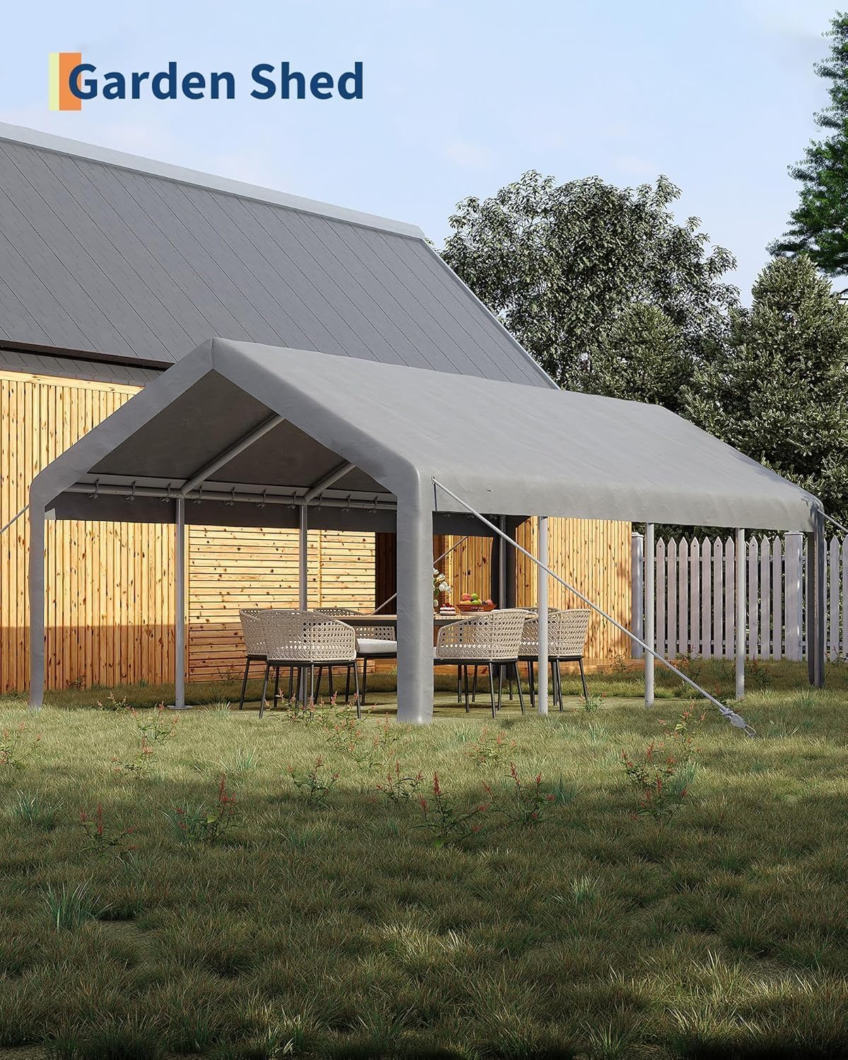 13 x 25FT Heavy Duty Carport with Roll-Up Windows, Portable Garage with Removable Sidewalls & Doors, Portable Car Tent Garage with Roll-Up Windows and All-Season Tarp, for Car, Truck,