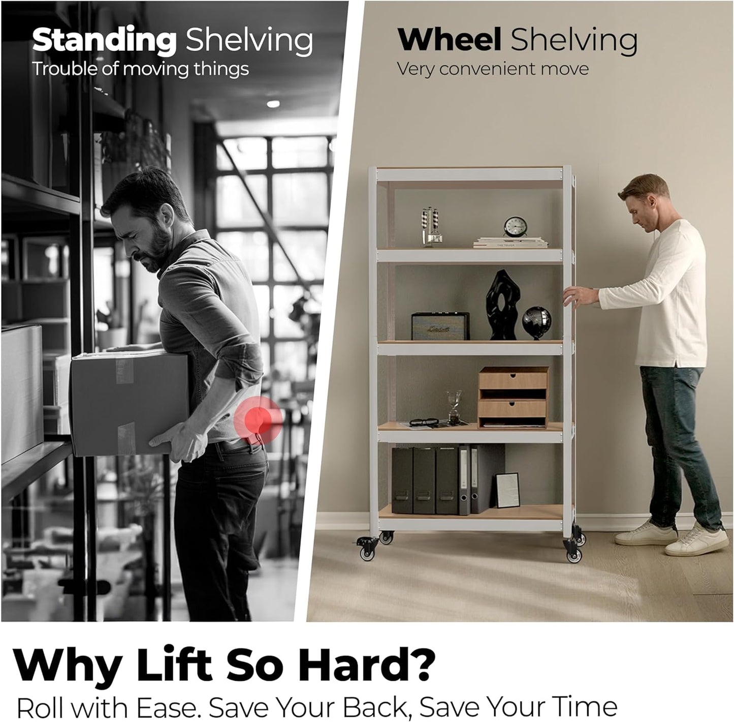 HOMEDANT House White 5-Tier Metal Rolling Cart Shelf Rack Casters Heavy Duty Wheel Shelving Unit Adjustable Utility Storage Shelves Organizer Shelf Kitchen Garage 24.4" W x 16.5" D x 62.2" H 4Pack