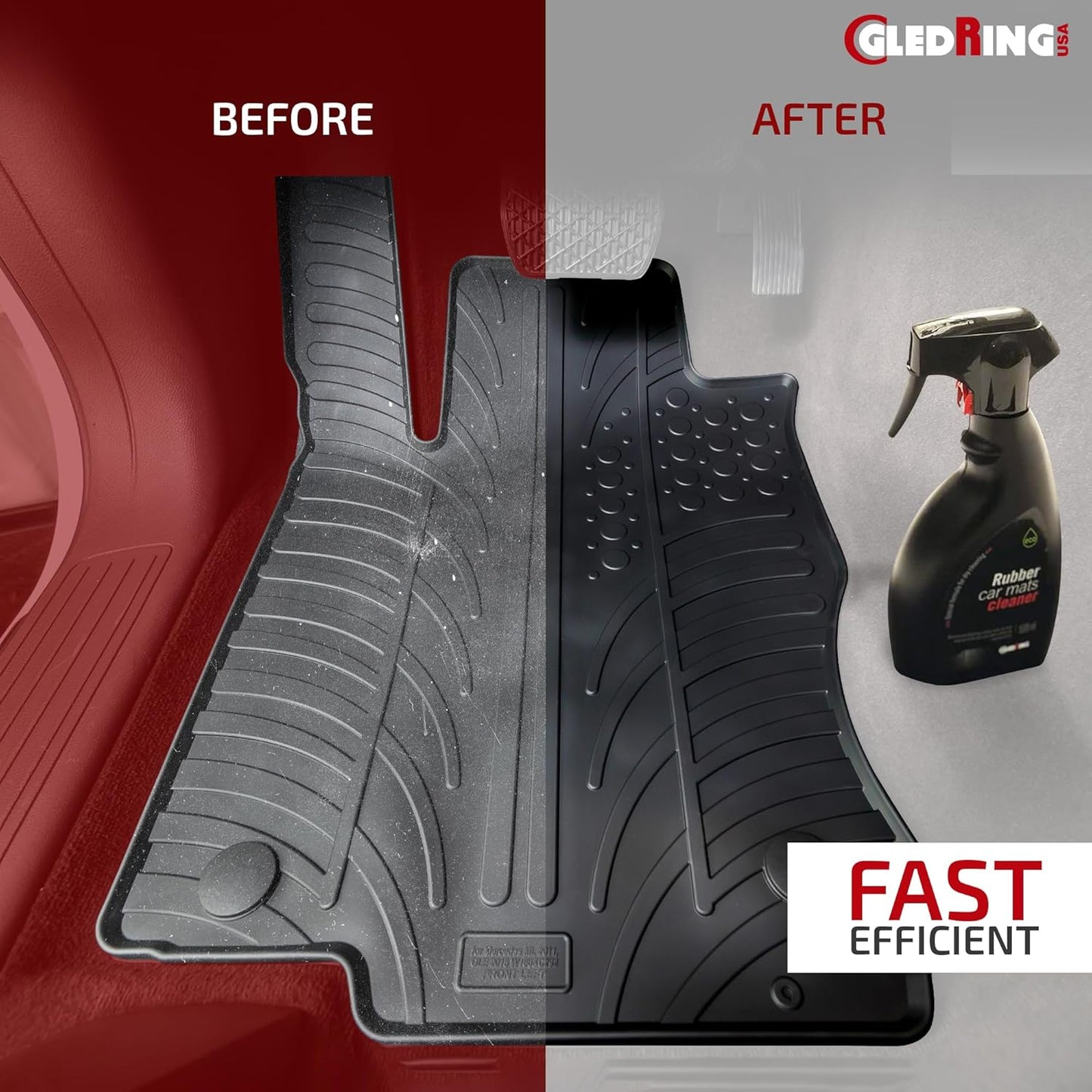 Gledring Rubber Car Mats Dry Wash Cleaner - Rubber Floor Mat Cleaner, Eco-Cleaner, Water Based, No Smell, Mats do not Mark or Slip After Cleaning, Spray & Wipe- 16.9 oz (500 ml)