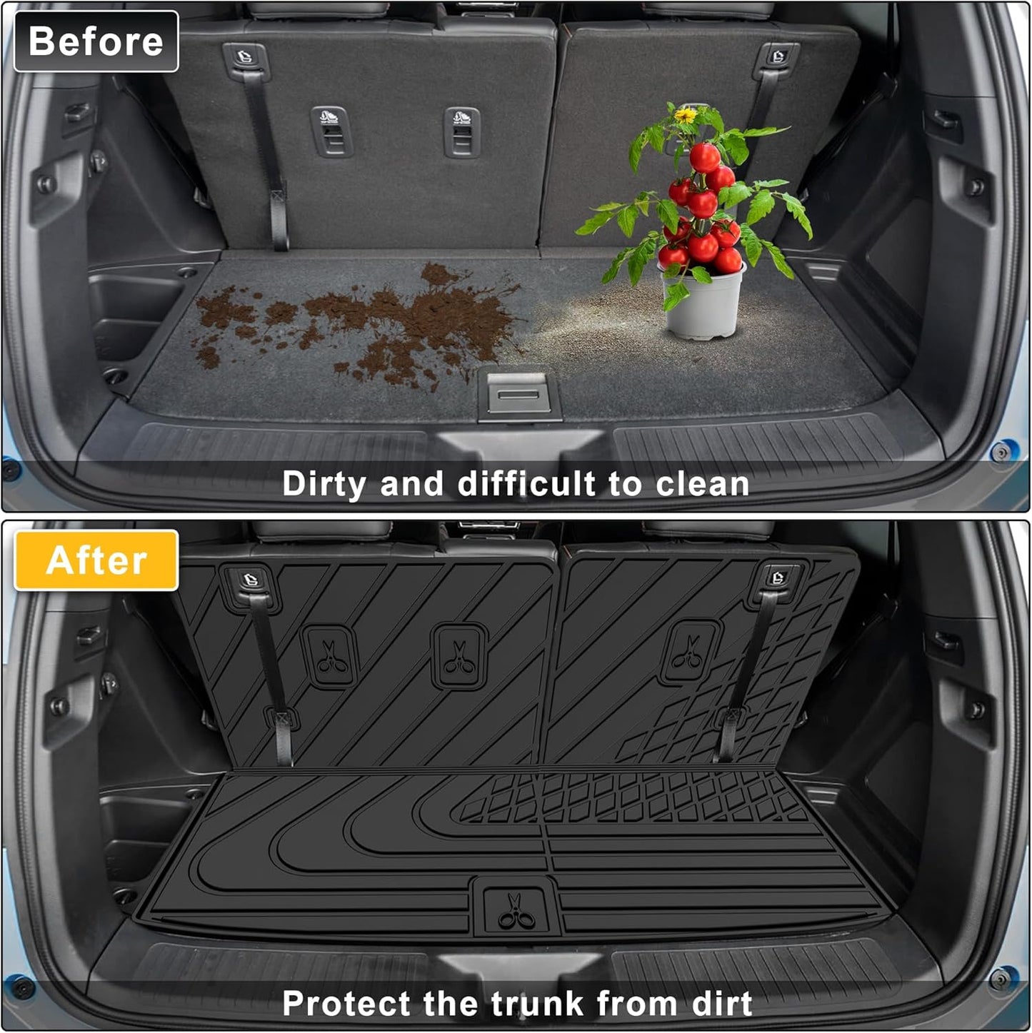 Original Cargo Mat Fit for Honda Pilot 2023-2025: Cargo Liner with Backrest Mat Behind 3rd Row Back Seat Protector - All Weather Protection Waterproof Trunk Mat with Back Seat Cover Pilot Accessories