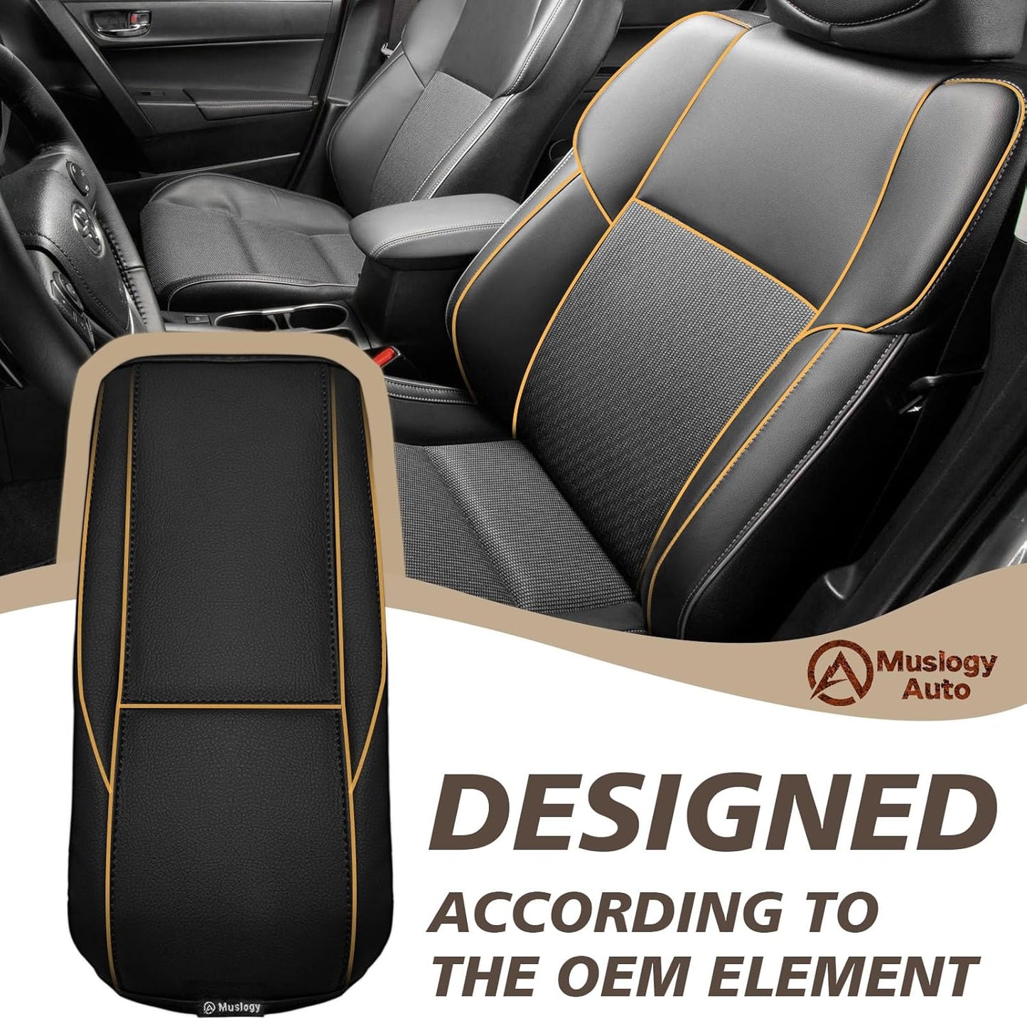 Muslogy Center Console Armrest Cover Compatible with Toyota Corolla 2014-2019 Comfort Armrest Pad Arm Rest Cushion Vegan Leather Protector Regular Thick