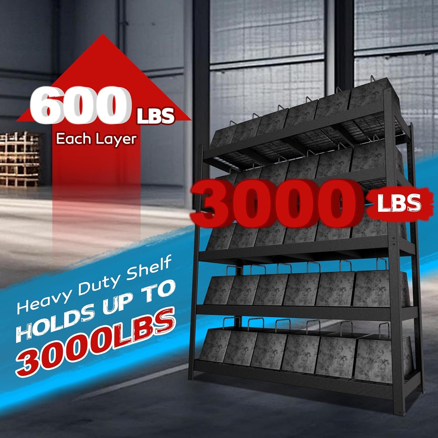 MUPATER 72.05” W × 24.02” D × 83.86” H, Heavy Duty Metal Storage Shelves, 3000 LBS Capacity, 5-Tier Adjustable Garage Shelving, Storage Shelf Rack for Kitchen, Basement, Warehouse