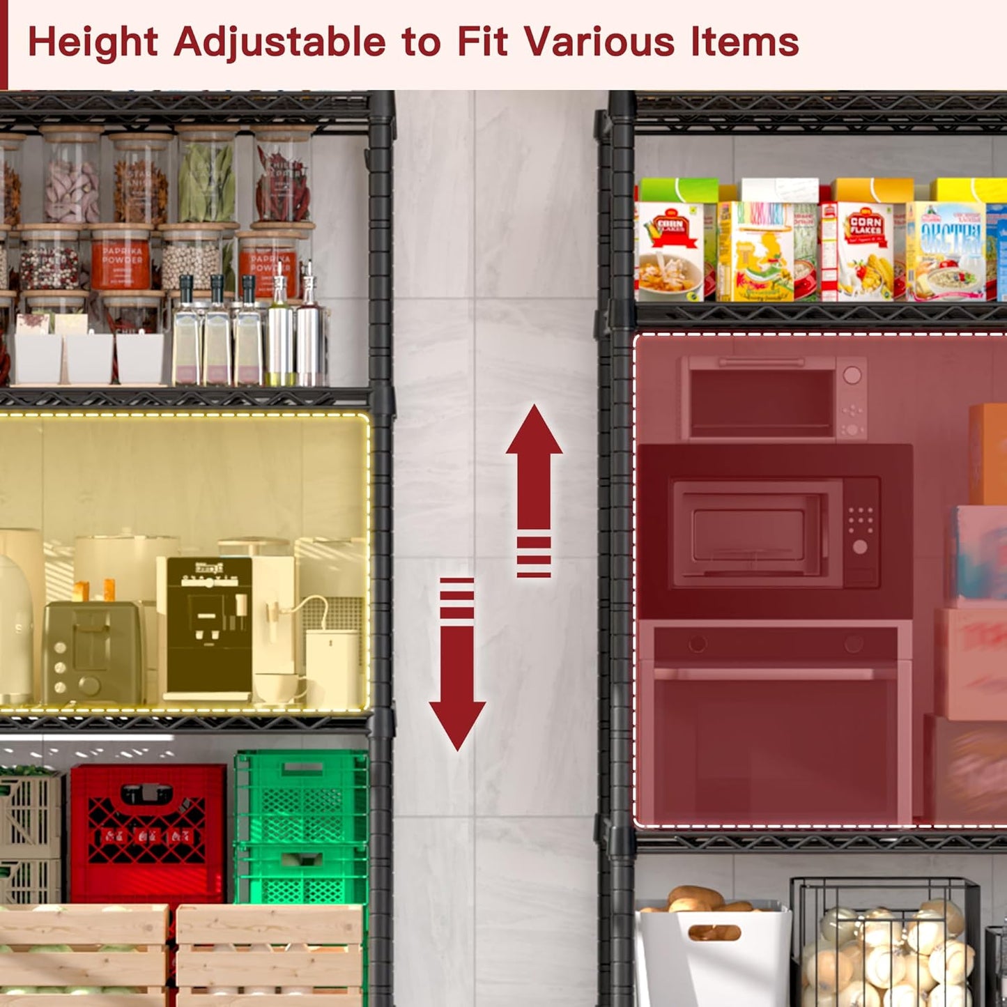 PrimeZone 4 Packs 36" W x 16" D x 79" H Wire Storage Shelves with Wheels, 5 Tier NSF Certified Heavy Duty Adjustable Kitchen Shelving Unit, Pantry Organizer Rack Rolling Metal Shelf for Garage Closet