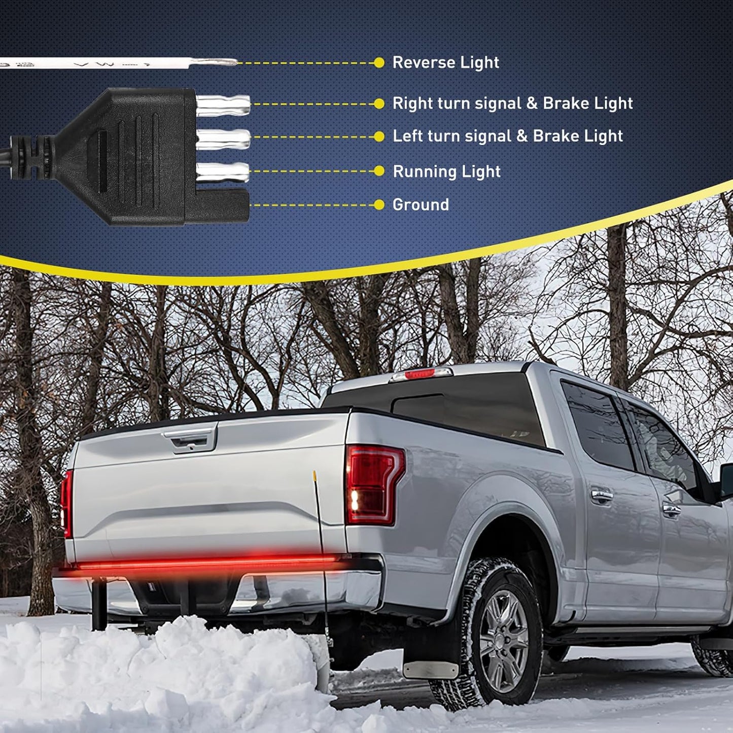 Nilight Truck Tailgate Light Strip 60" Aluminum FrameTriple Row Light Bar 1200 LED w/ Red Running Brake White Reverse Light Red Sequential Turn Signal