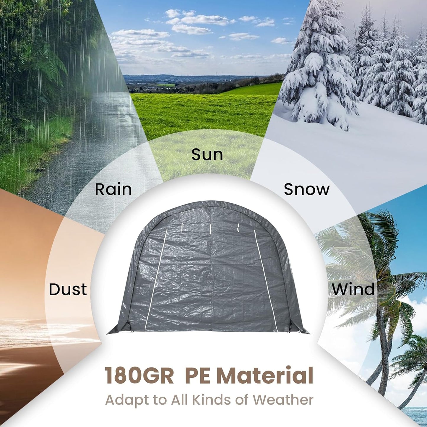 SUNBURY Carport, 10x20 FT Heavy Duty Canopy, Portable Garage with All-Steel Metal Frame & Double Zipper Doors, Round Style Outdoor Storage Shed for Car, Truck, Boat, Patio Furniture, Grey