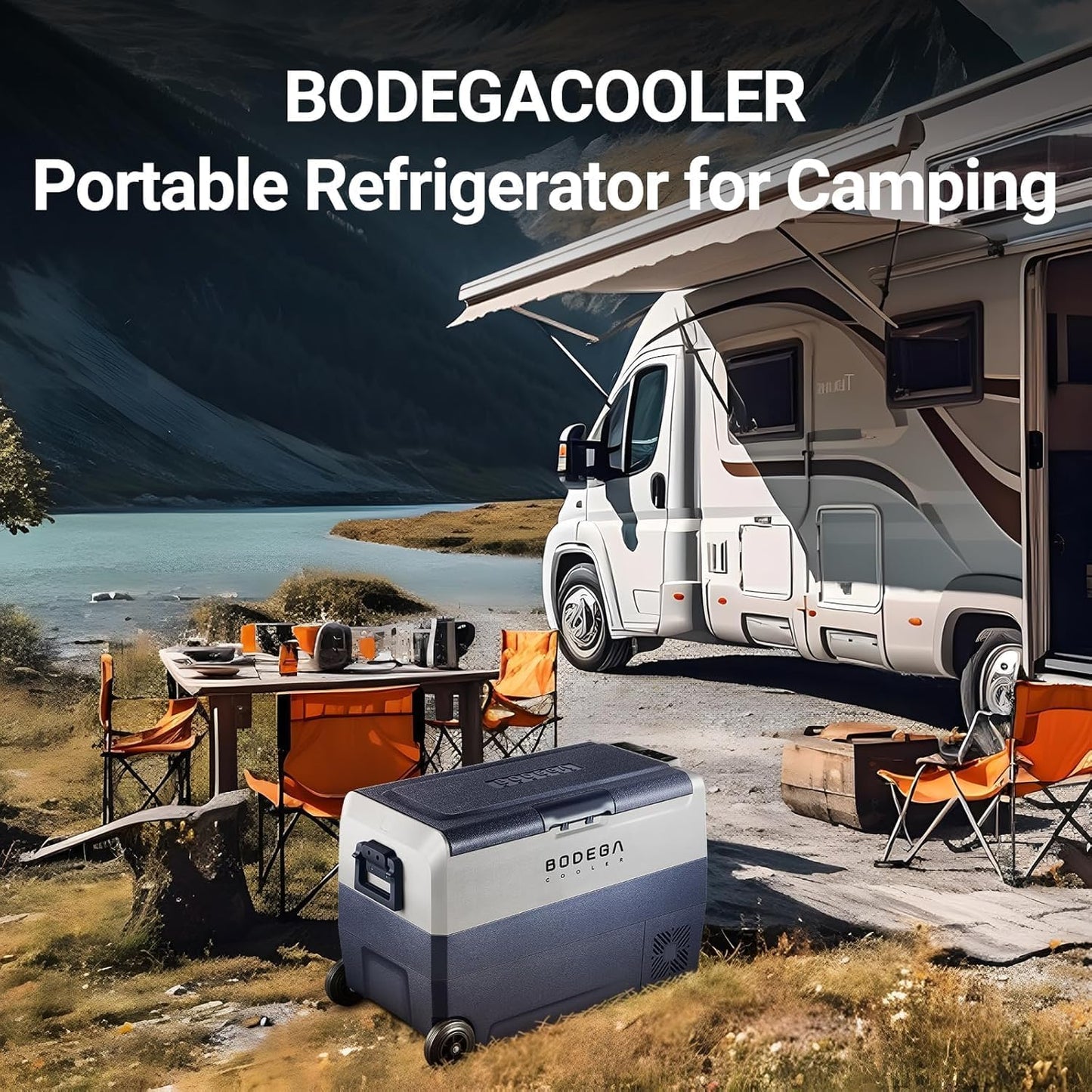 BODEGACOOLER 12 Volt Car Refrigerator,53 Quart Portable Freezer,Dual Zone Car Fridge APP Control,-4℉-68℉ RV Electric Compressor Cooler 12/24V DC 100-240V AC for Outdoor,Camping,Travel,Road Trip