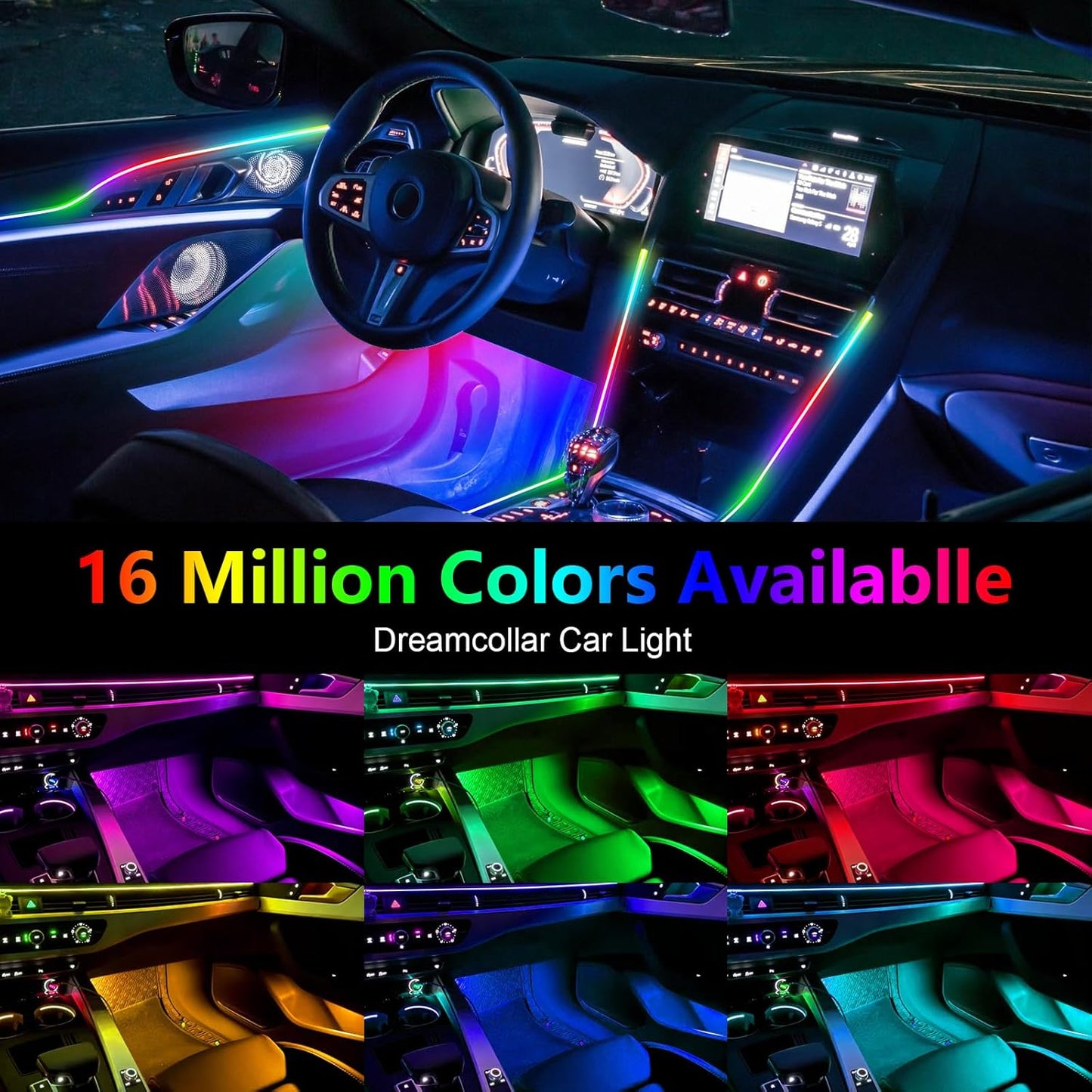 WEBUPAR Dreamcolor Acrylic Interior Car Lights - 18 in 1 RGB LED Strip Lights with APP Control and 213 Color Modes, Decorative Ambient Lighting Kits